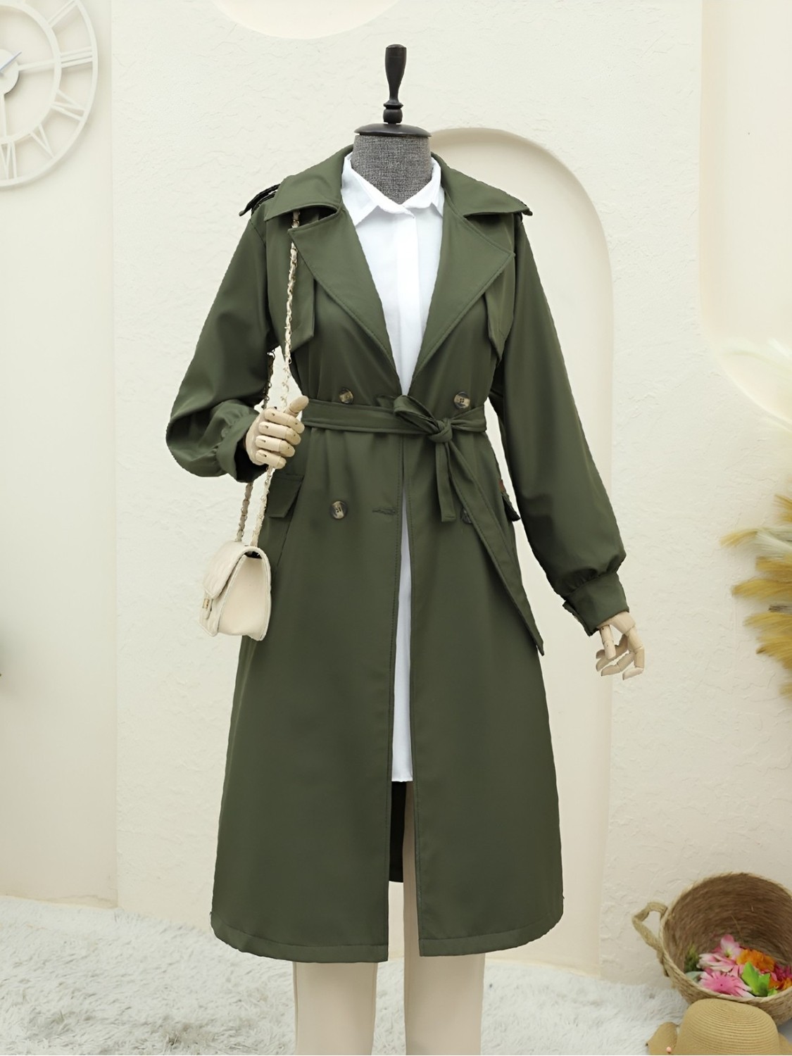 Moda Morfo Torba Cepli Bolero Detaylı Trençkot -Haki görsel 4