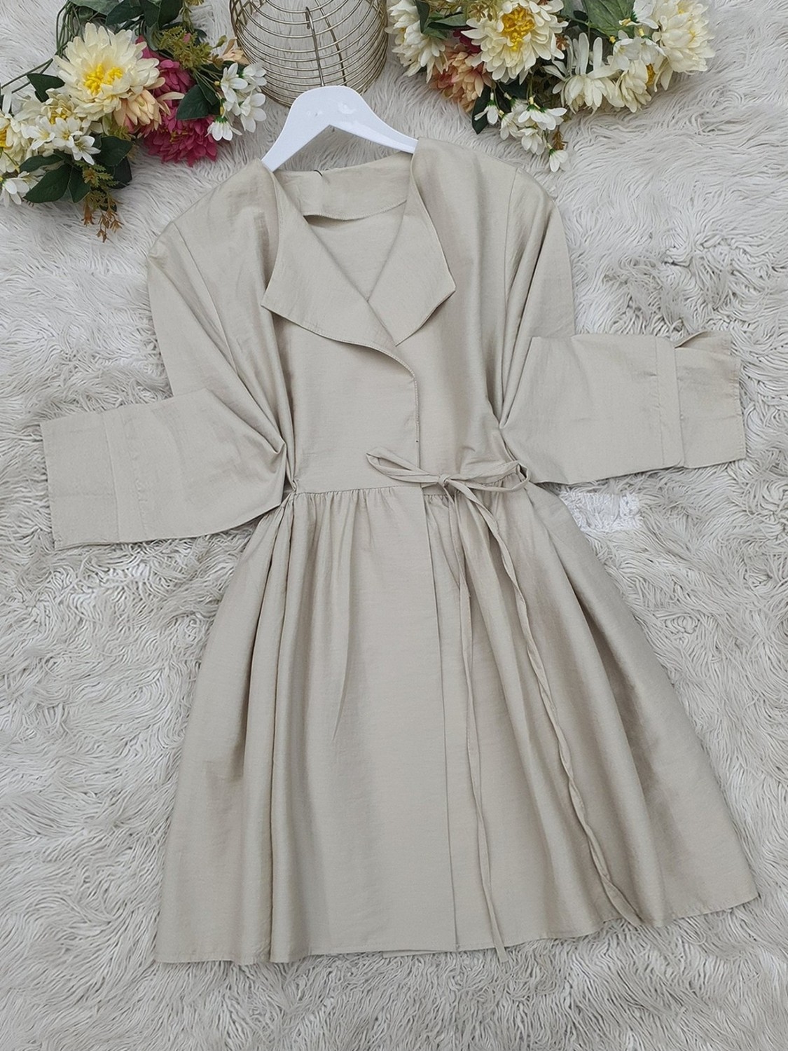 Moda Morfo Yan Bağcıklı Kol Manşeti Yırtmaçlı Kimono -Laci