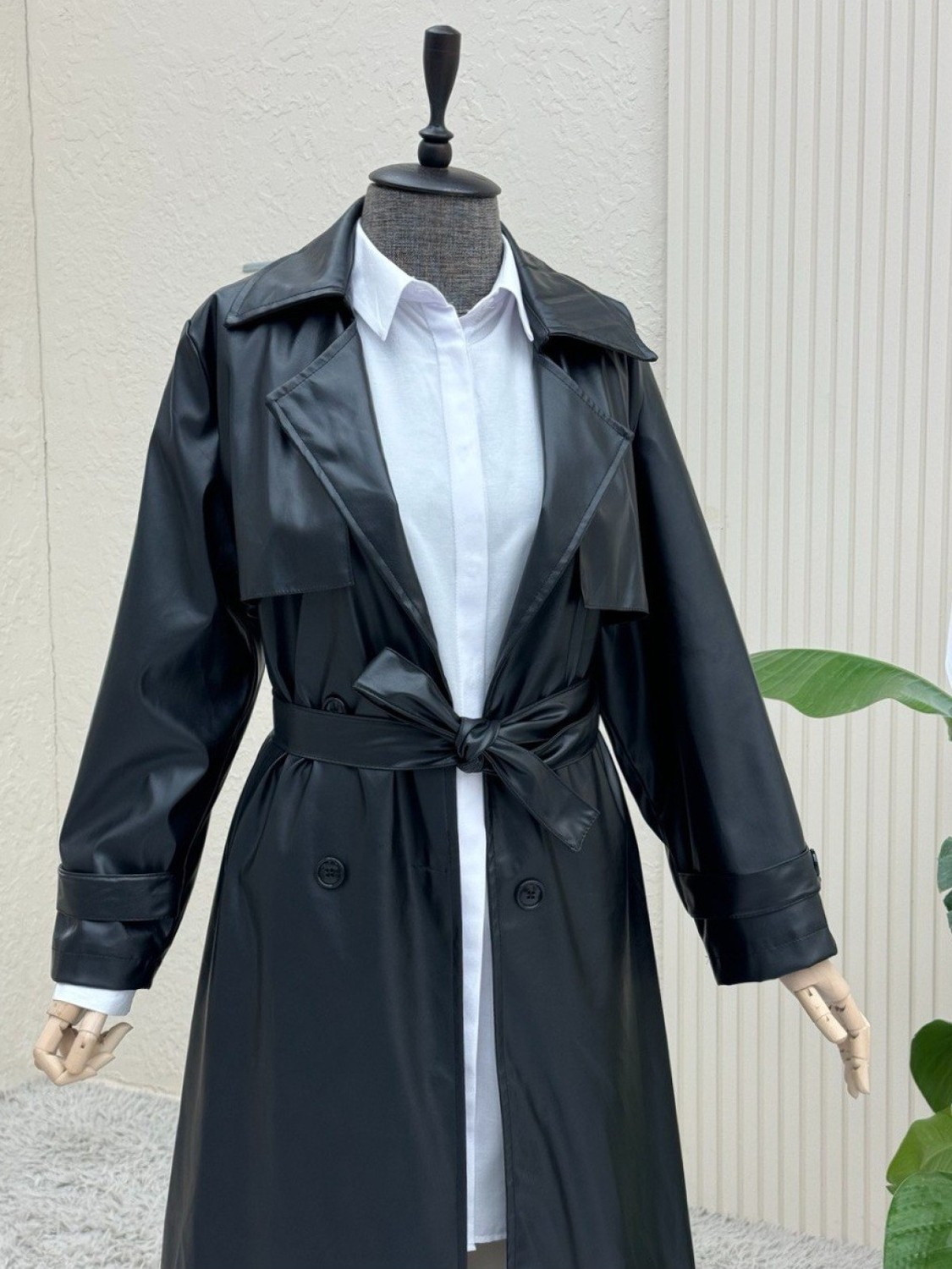 Moda Morfo Bolerolu Beli Bağcıklı Uzun Deri Kap -Siyah