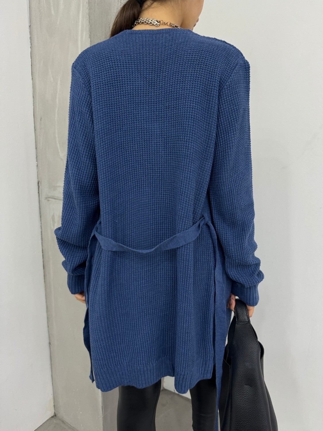 Moda Morfo Bağcıklı Prinç Örgü Triko Hırka -İndigo görsel 4