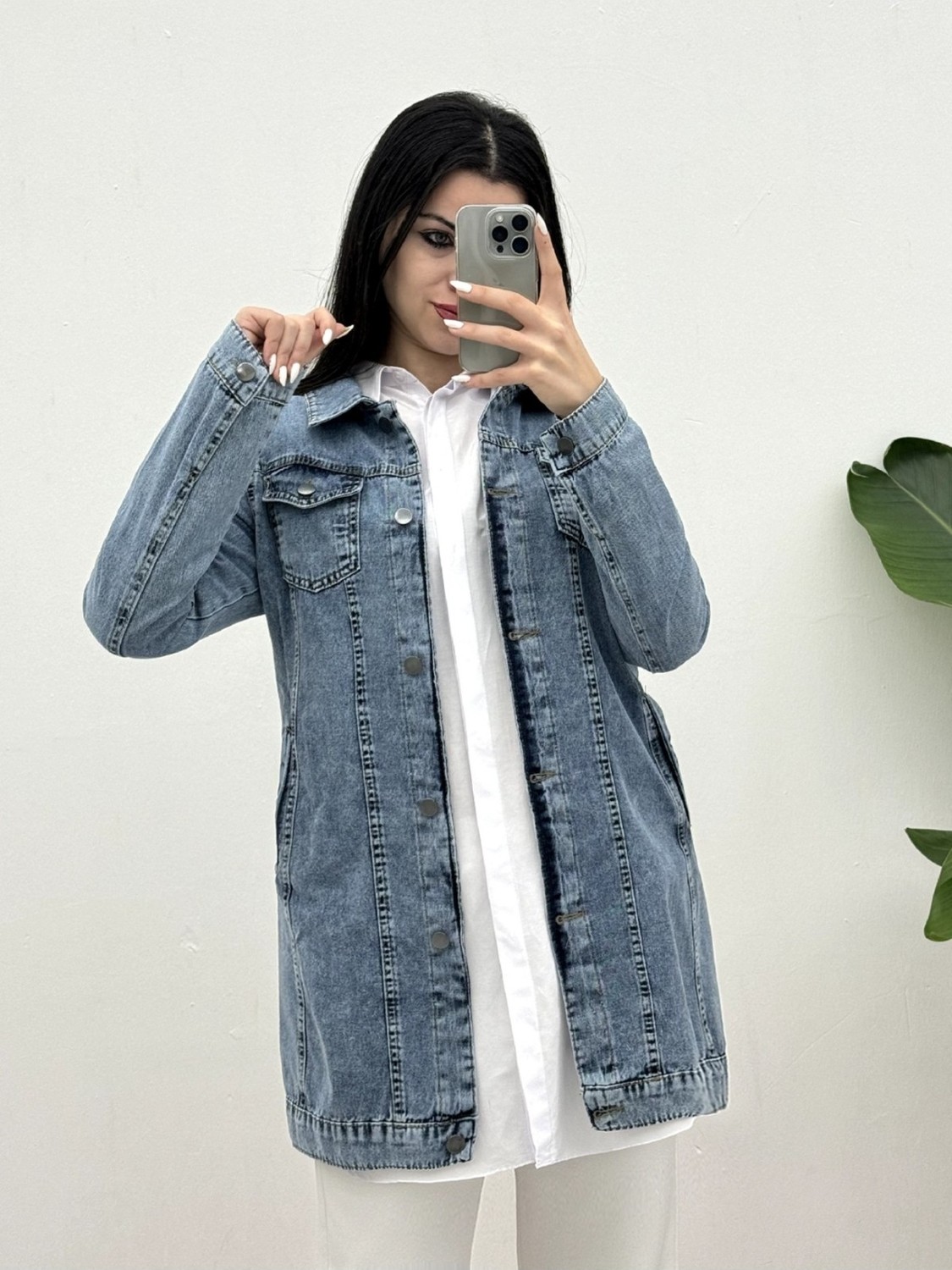 Moda Morfo Cep Detaylı Random yıkama Kot ceket -Siyah görsel 4