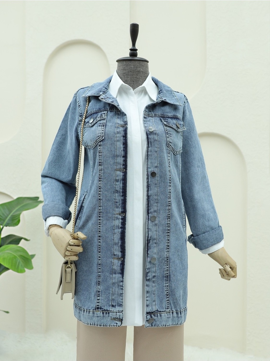 Moda Morfo Cep Detaylı Random yıkama Kot ceket -Siyah görsel 5