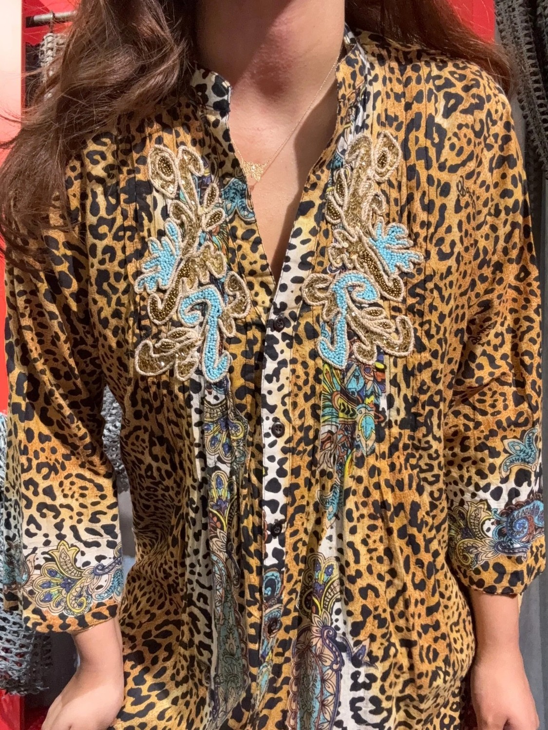 Yılday Gür Butik Leopar Desenli Pul Işlemeli Kadın Elbise - Standart Beden
