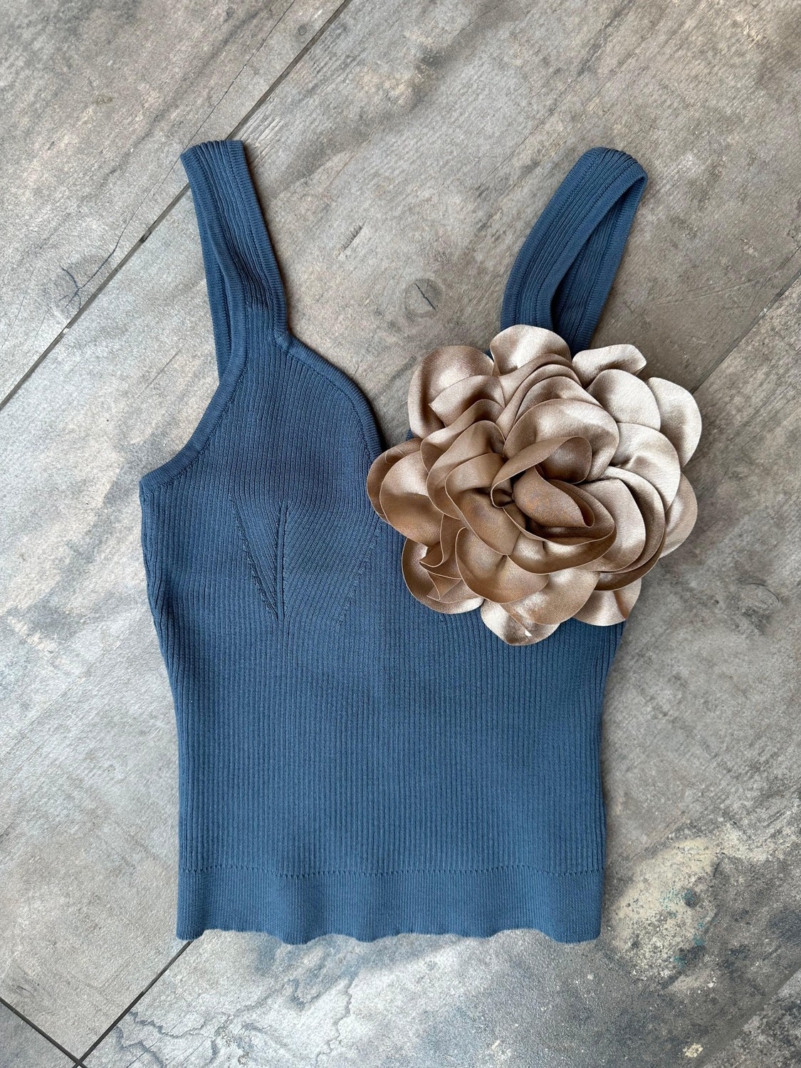 Yılday Gür Butik Triko Dokuma Crop Bluz - Şık ve Rahat Tasarım - Blue
