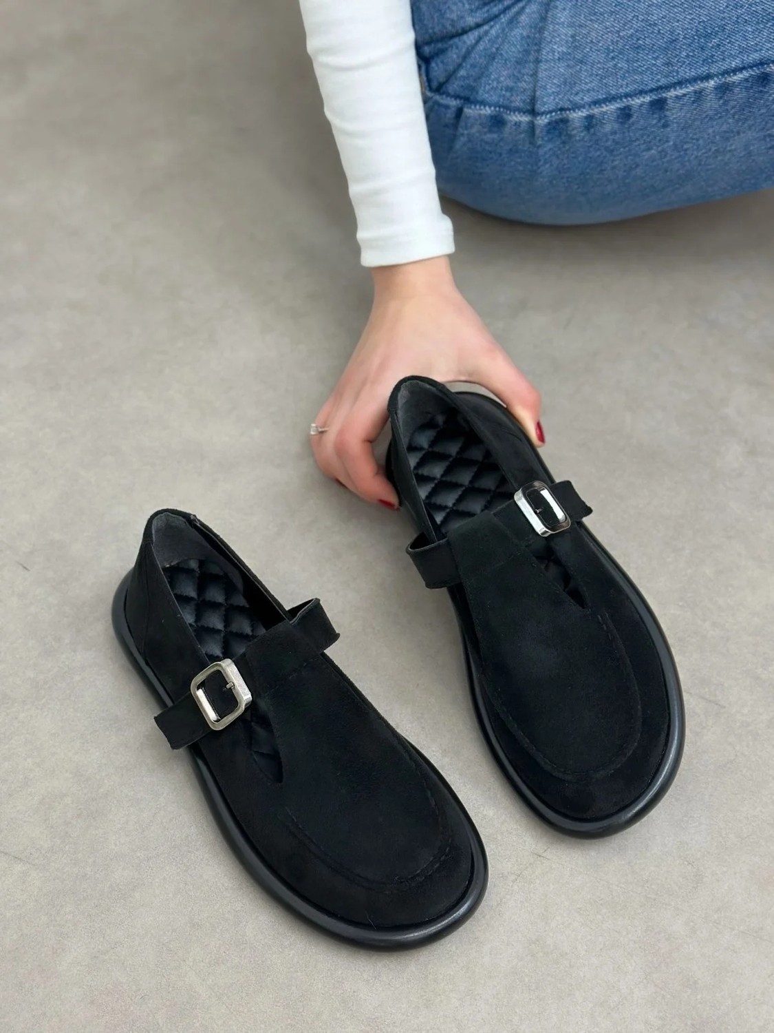 Erva'nın Butiği Siyah Süet (Olivia) Toka Detaylı Kadın Loafer