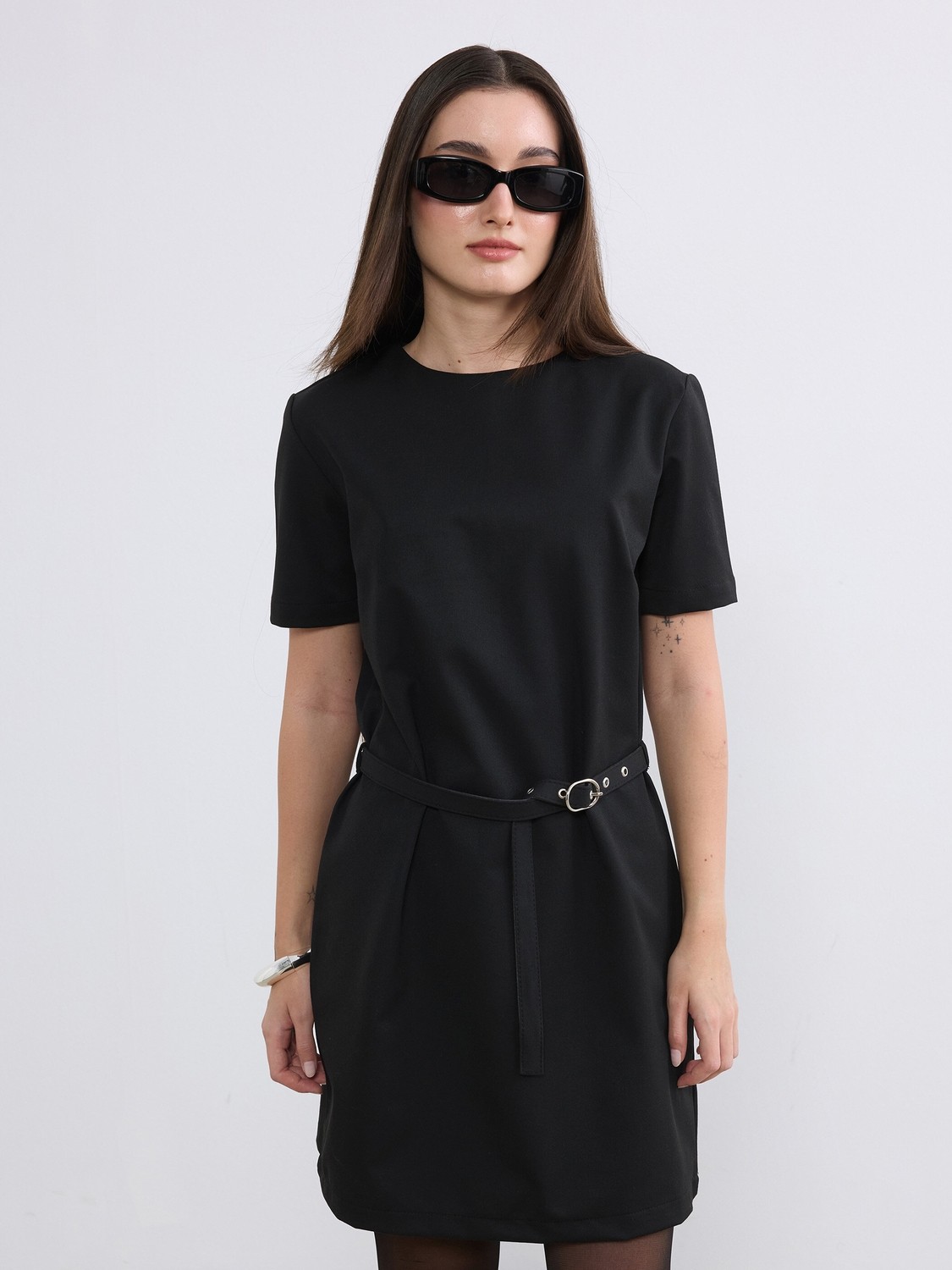 Soulife Petite Bisiklet Yaka Kemerli Mini Elbise görsel 3