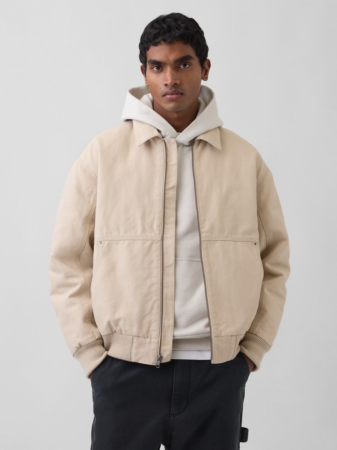 Gap Erkek Siyah Canvas Bomber Ceket