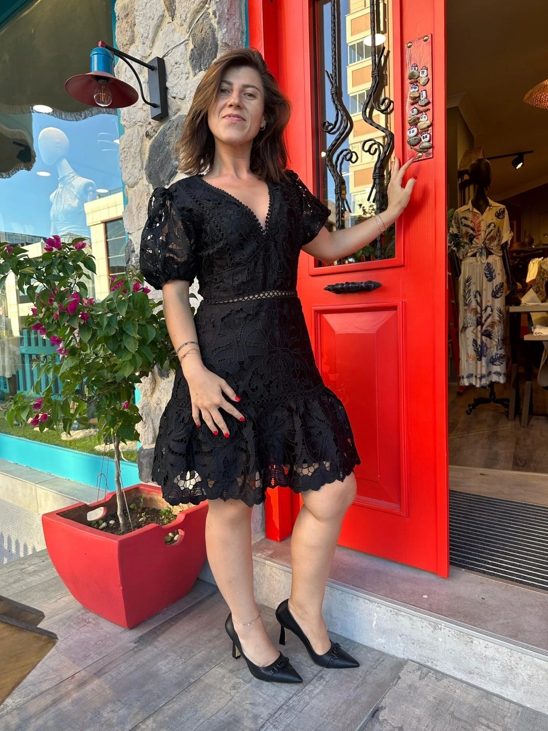 Yılday Gür Butik Güpürlü Dantel Işlemeli Elbise görsel 4