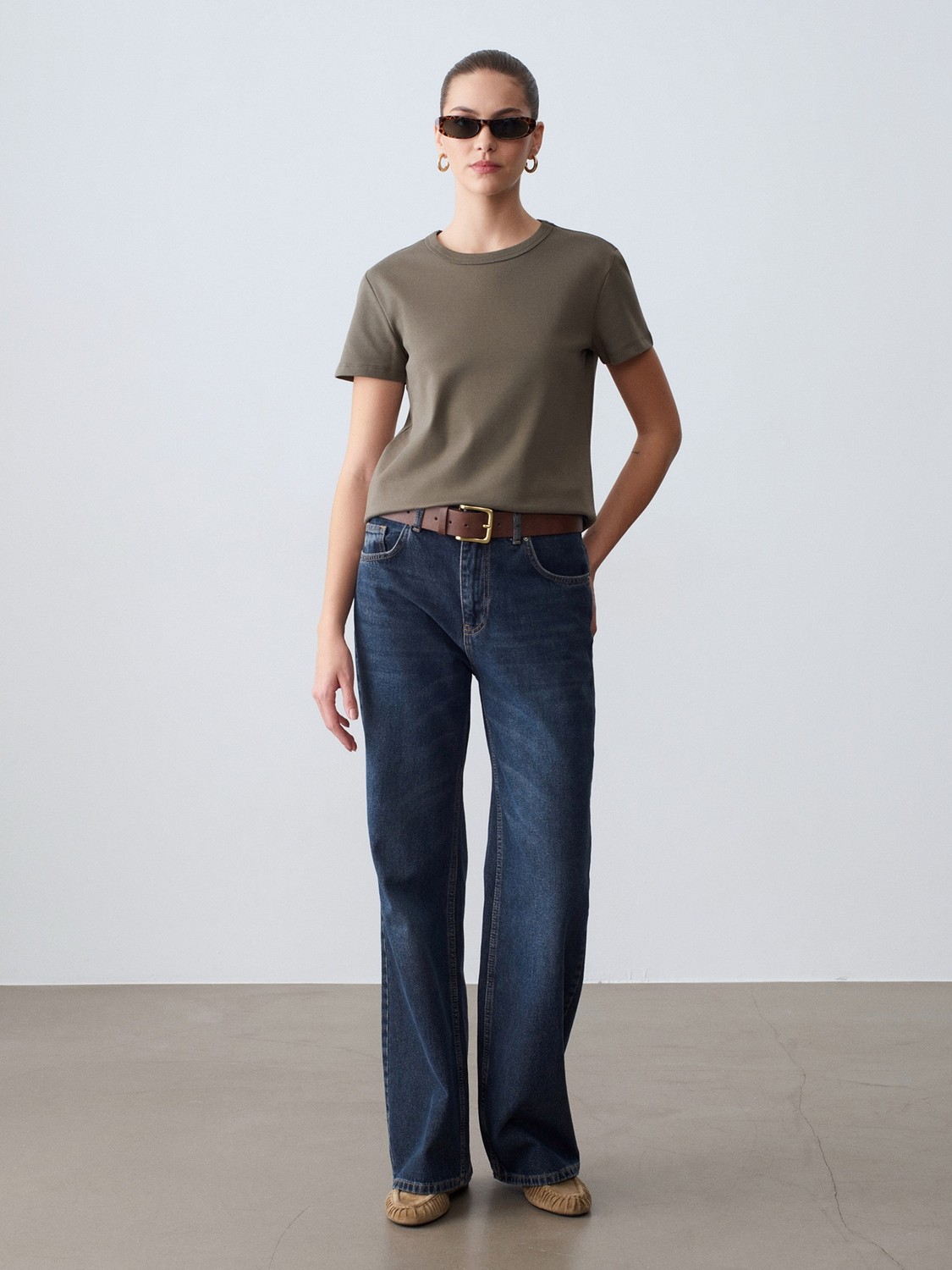 Dilvin 32779 Bisiklet Yaka T-Shirt-Beyaz