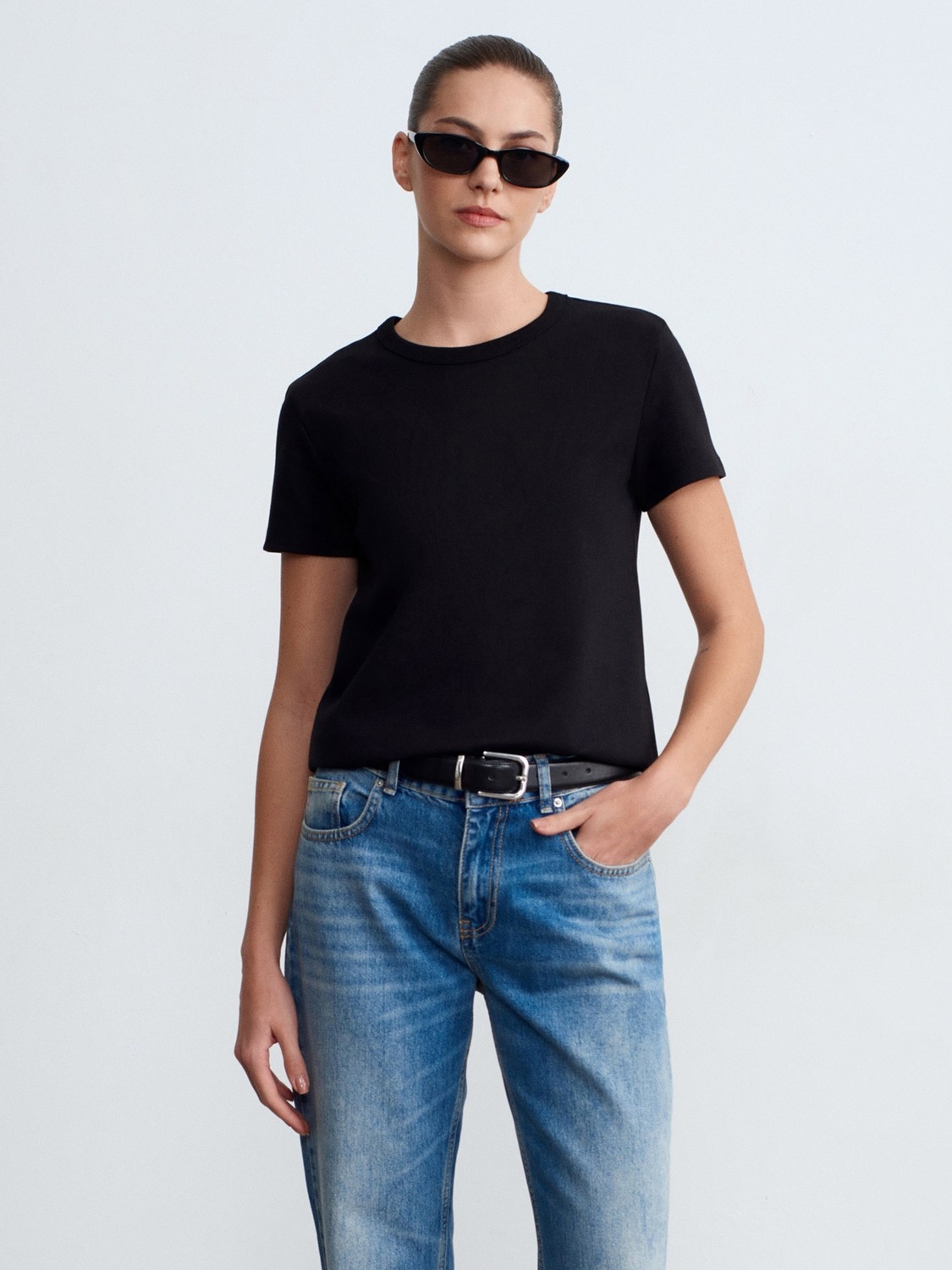 Dilvin 32779 Bisiklet Yaka T-Shirt-Beyaz