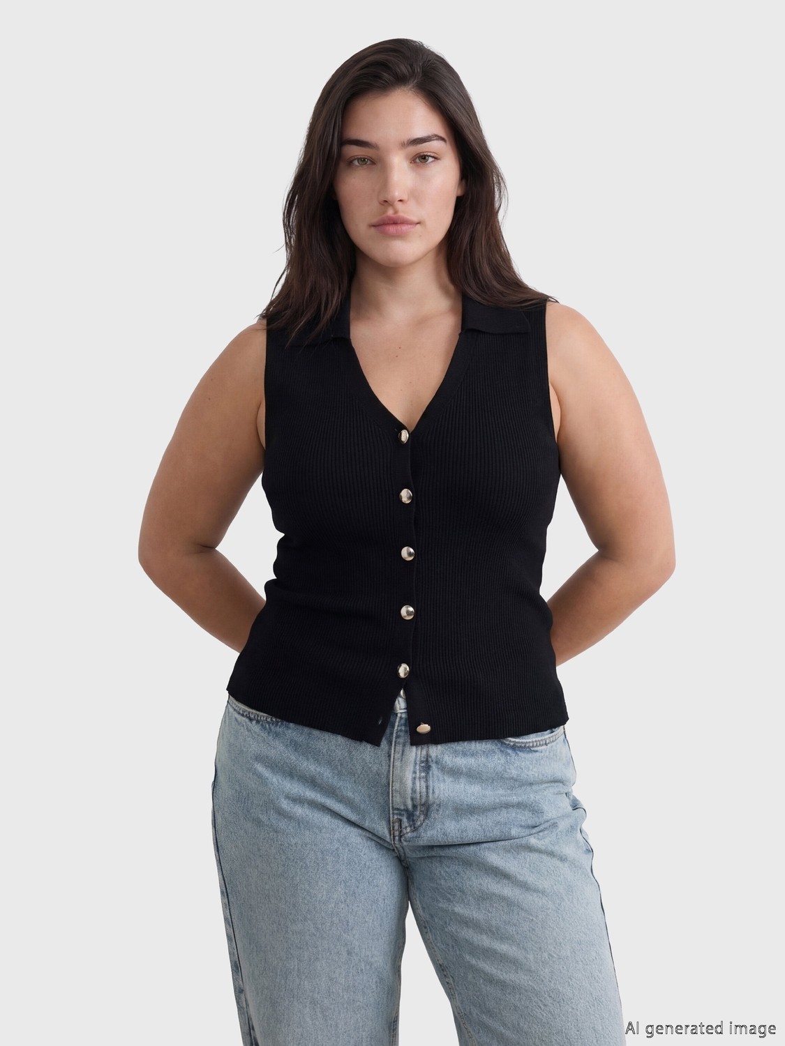 Soulife Petite Polo Yaka Kadın Triko Yelek görsel 2