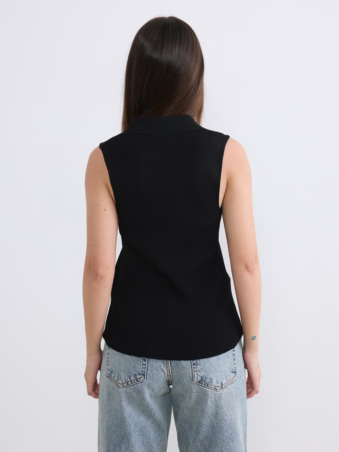 Soulife Petite Polo Yaka Kadın Triko Yelek görsel 5