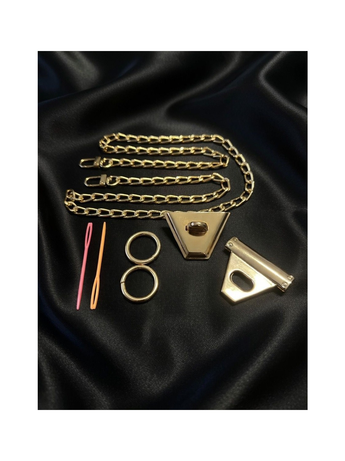 Veloria Bag & Scarf Orta Boy Plastik Kanvas Polyester Makrome Ipli Çanta Yapım Kiti Gold Renk Aksesuarlı Tam Set görsel 6