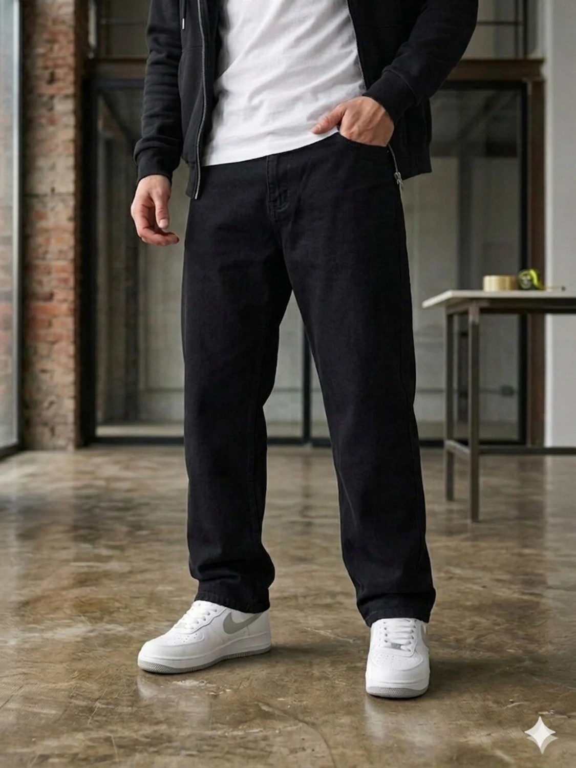 Modamesto Erkek Gri Baggy Fit Geniş Kesim Jean Pantolon görsel 4