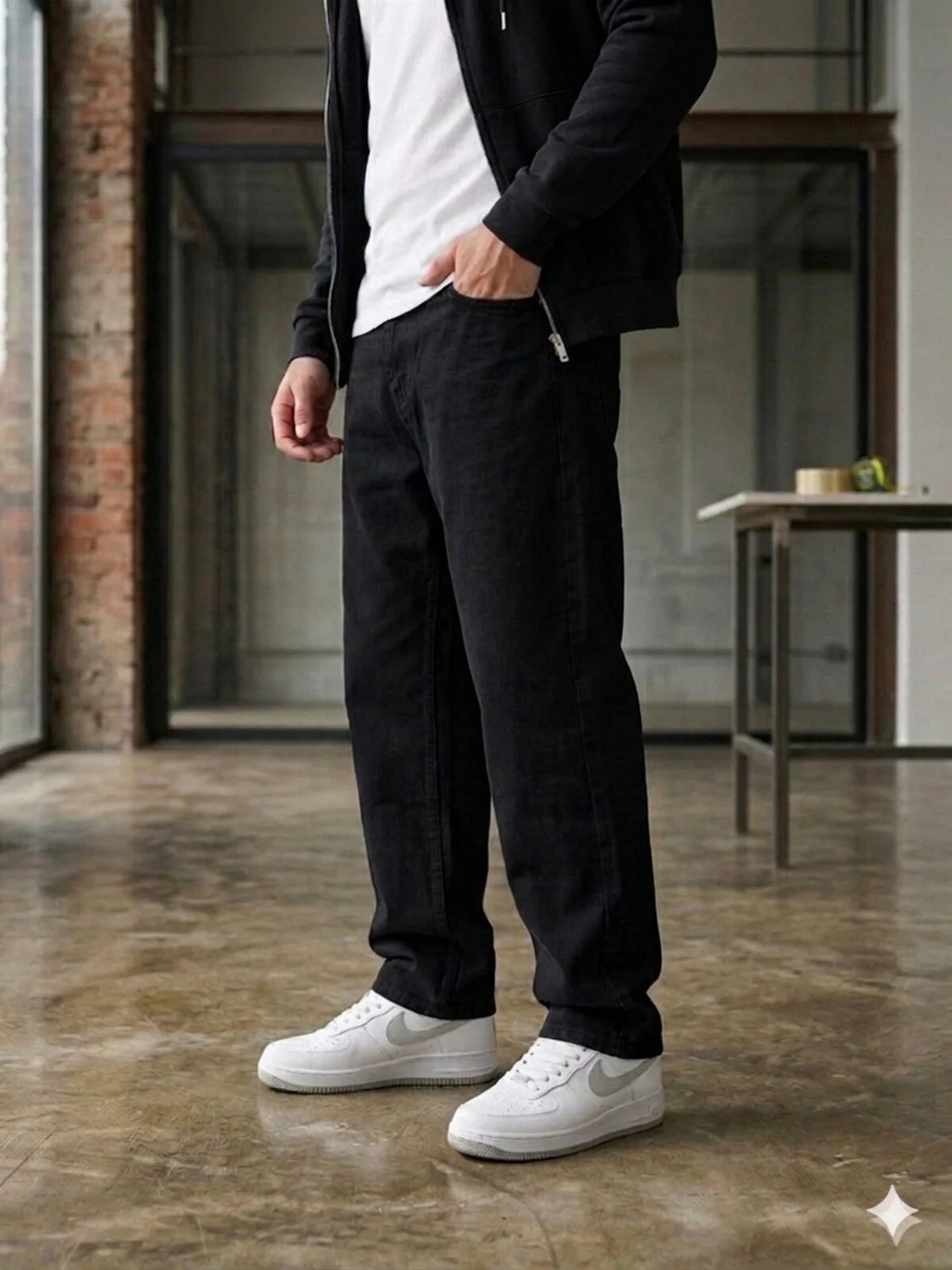 Modamesto Erkek Gri Baggy Fit Geniş Kesim Jean Pantolon görsel 5