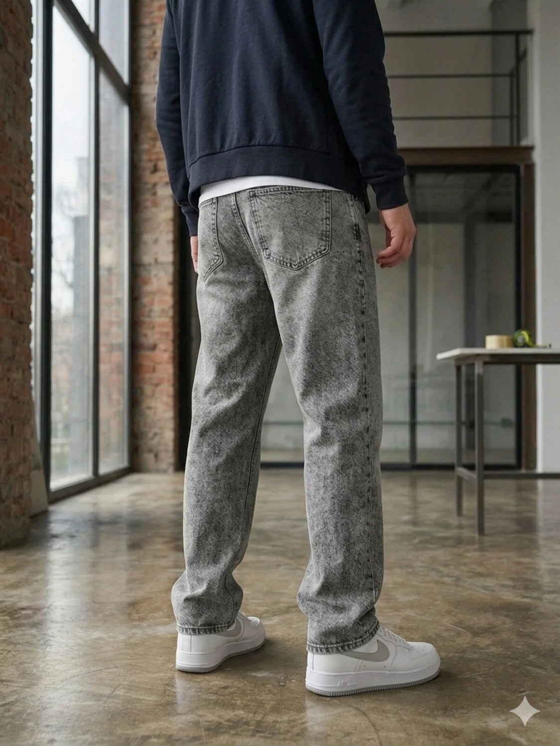 Modamesto Erkek Gri Baggy Fit Geniş Kesim Jean Pantolon görsel 3
