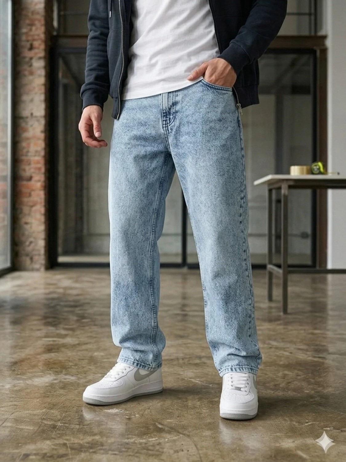 Modamesto Erkek Gri Baggy Fit Geniş Kesim Jean Pantolon görsel 7