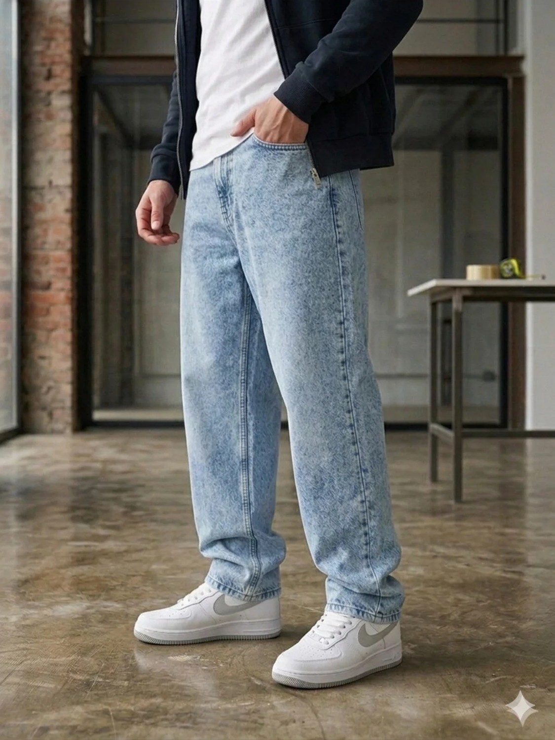 Modamesto Erkek Gri Baggy Fit Geniş Kesim Jean Pantolon görsel 8
