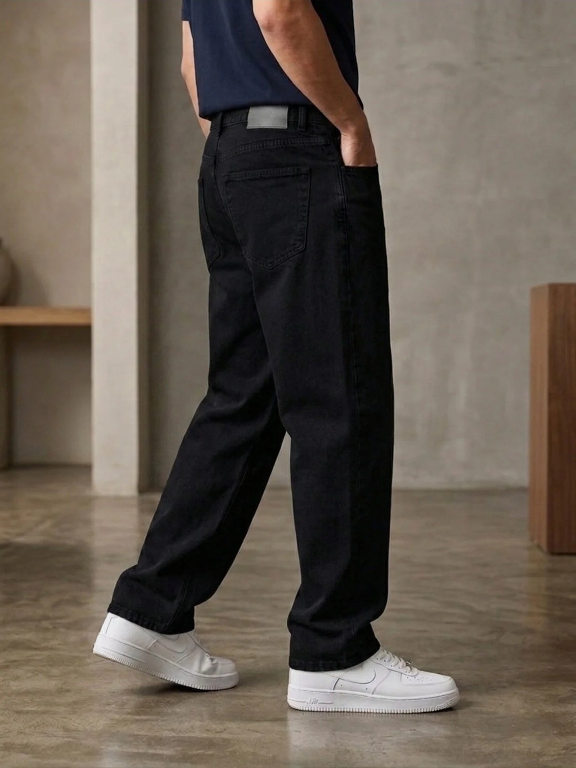 Ser Joven Erkek Siyah Taşlamalı Baggy Fit Geniş Kesim Jean Pantolon görsel 5