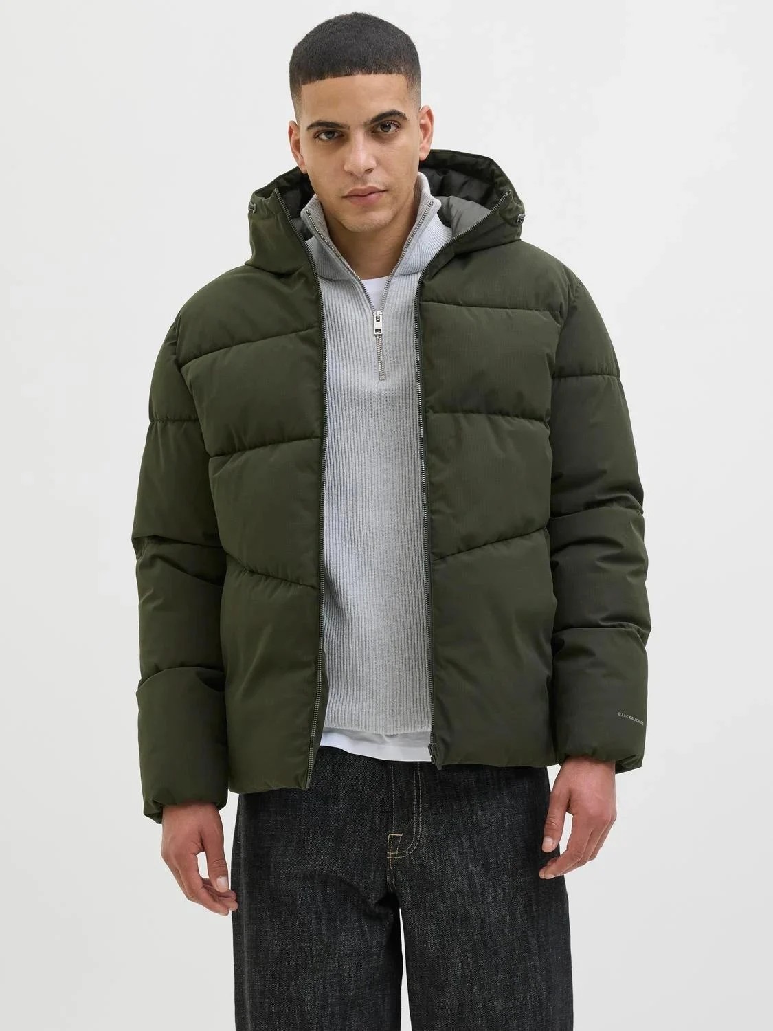 Jack & Jones Erkek Jjglobal Kapüşonlu Şişme Mont 12283517 Koyu Yeşil görsel 6