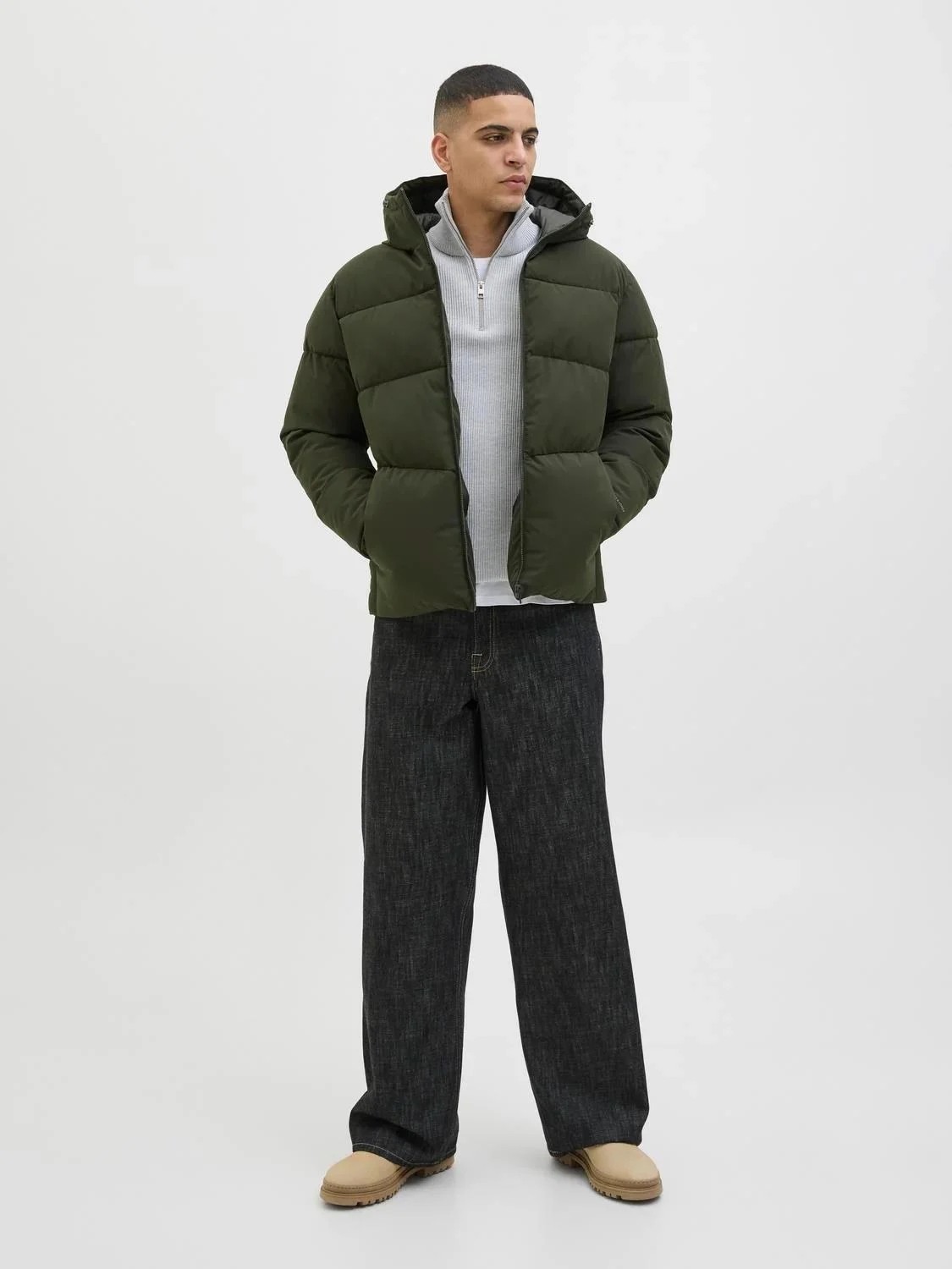 Jack & Jones Erkek Jjglobal Kapüşonlu Şişme Mont 12283517 Koyu Yeşil görsel 7