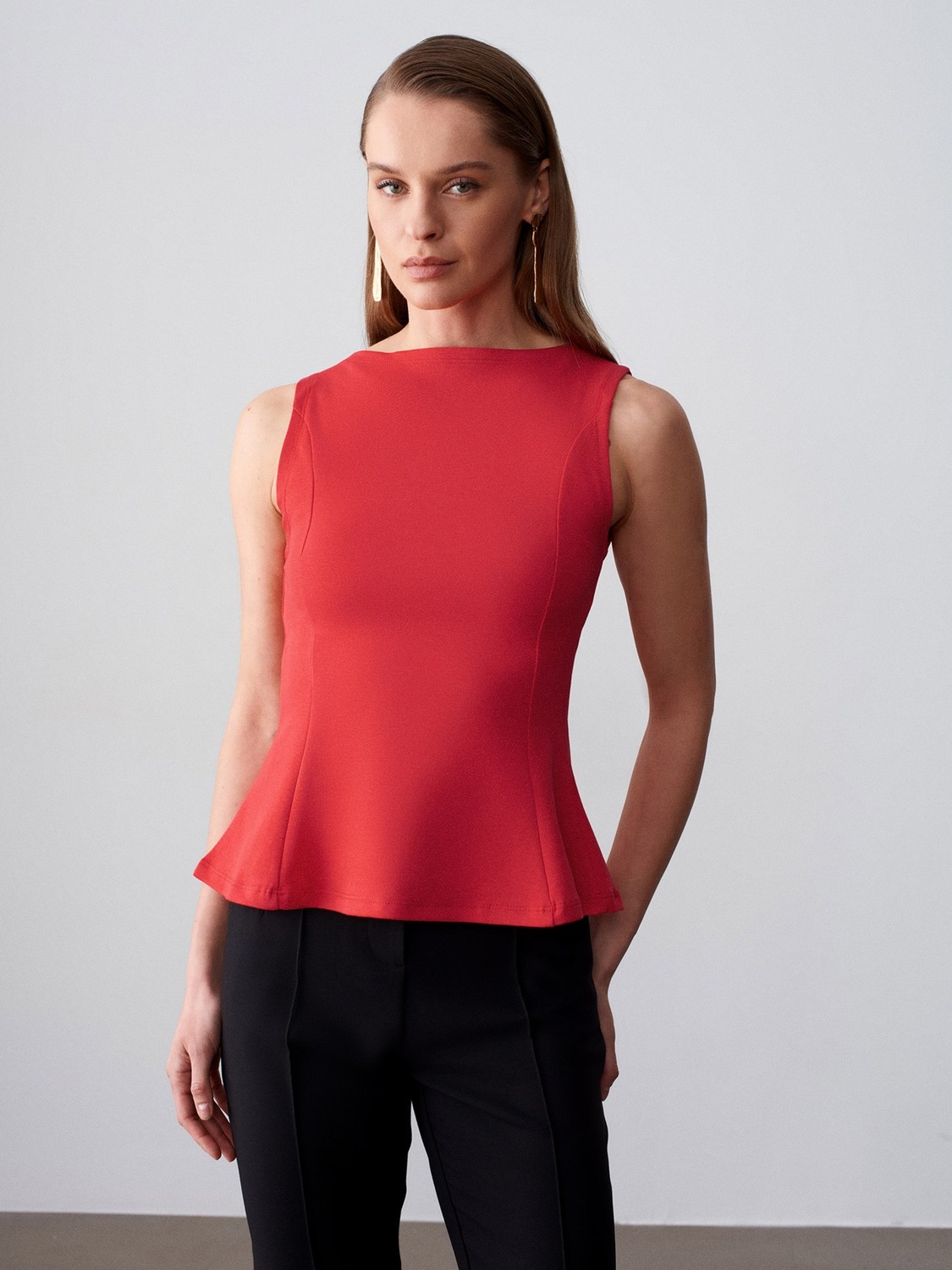 Dilvin DİLVİN Kayık Yaka Siyah Peplum Top Dar Kalıp Kadın Bluz %80 Pamuk %15 Polyester görsel 7