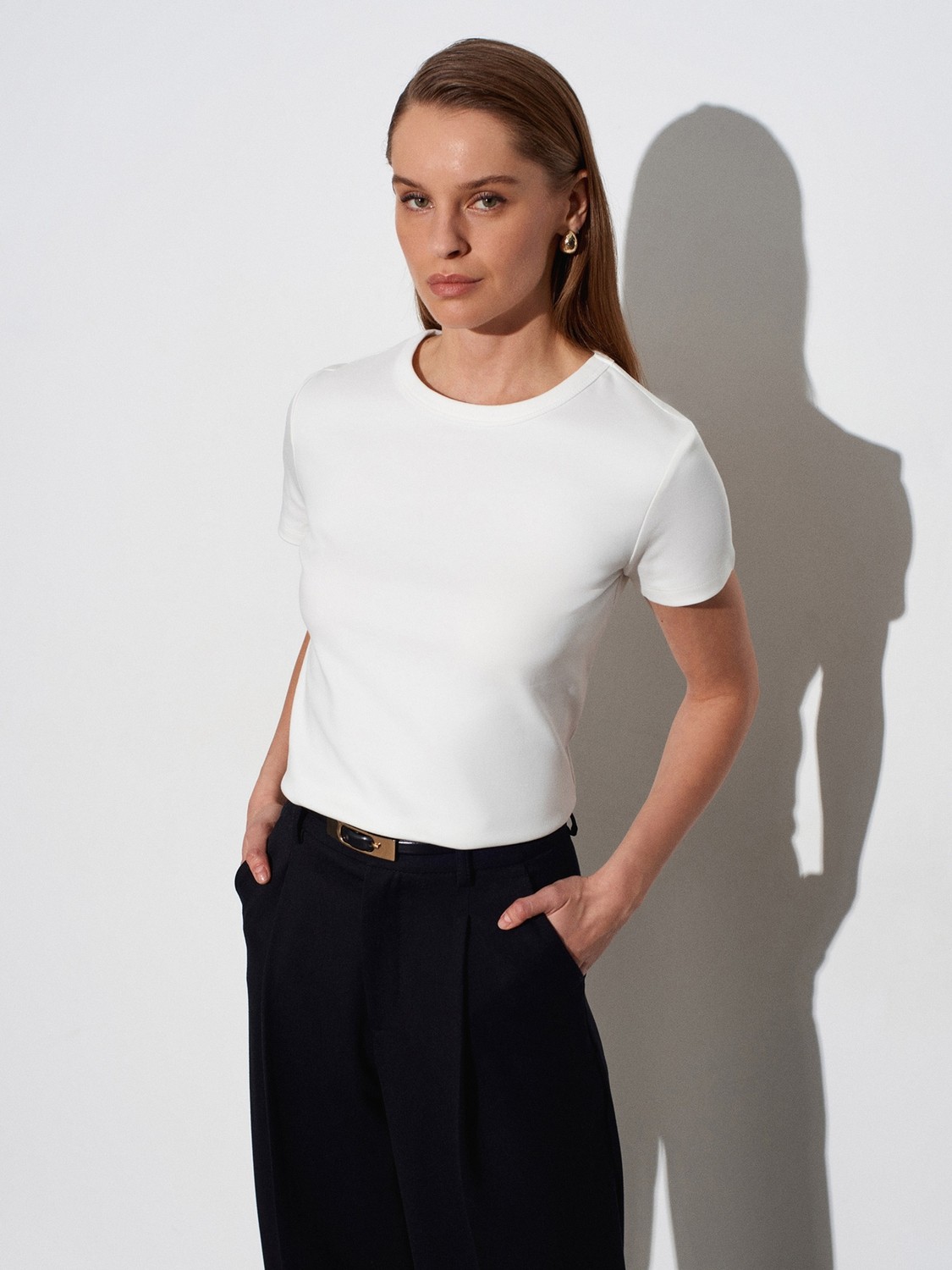 Dilvin 32779 Bisiklet Yaka T-Shirt-Beyaz
