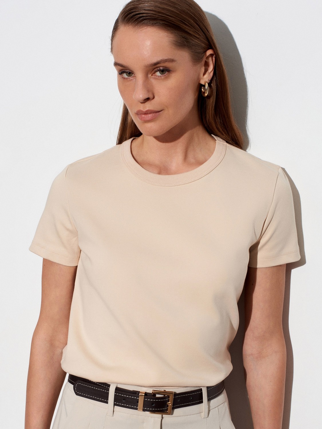 Dilvin 32779 Bisiklet Yaka T-Shirt-Beyaz