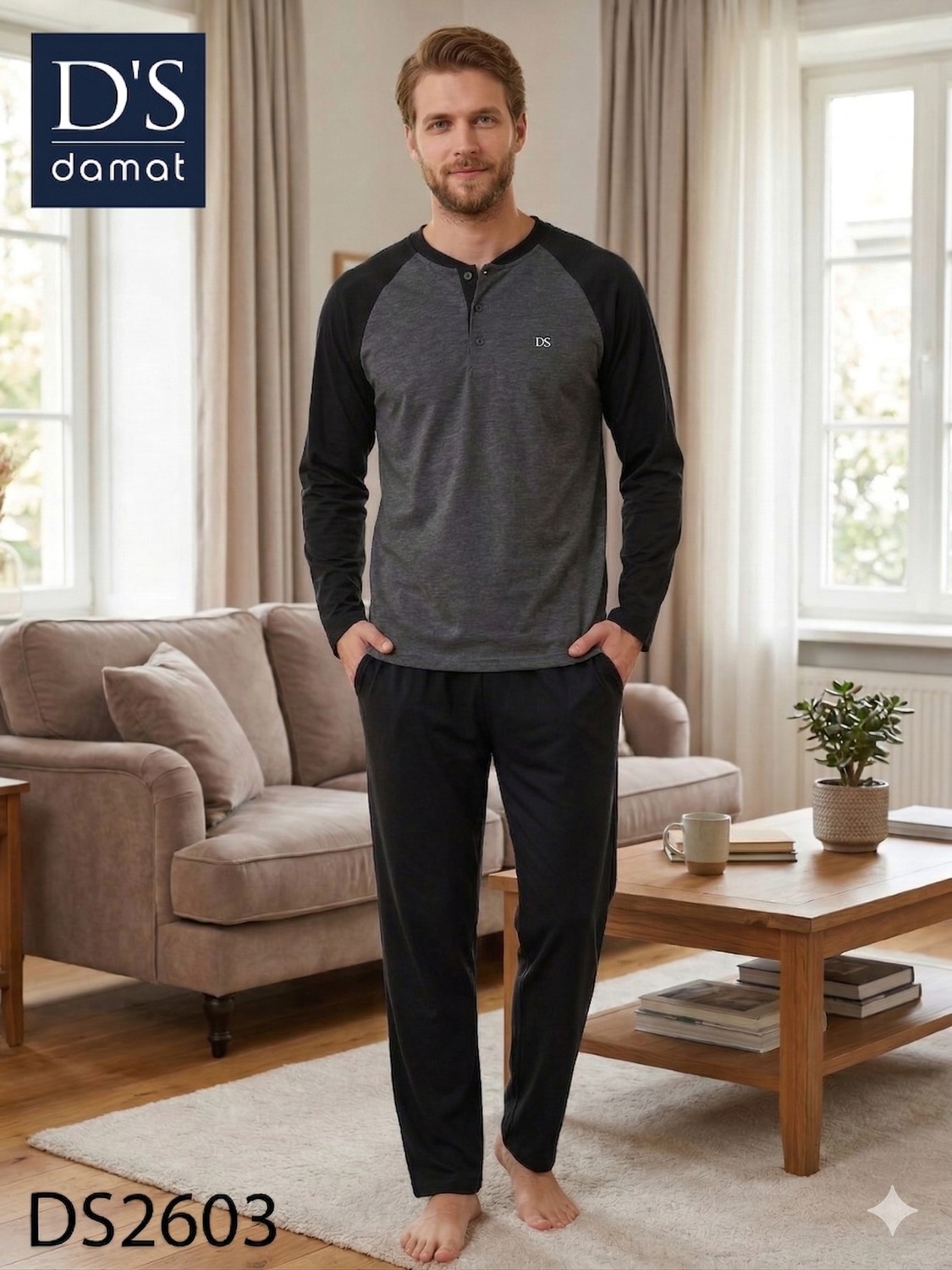 D'S Damat Ds Damat Maverıck Reglan Kol Pijama Takımı Grı
