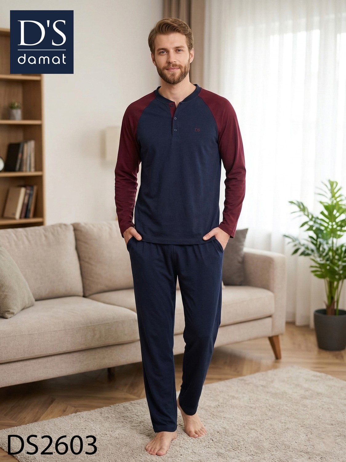 D'S Damat Ds Damat Maverıck Reglan Kol Pijama Takımı Grı görsel 2