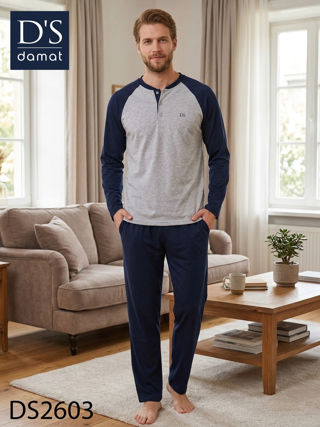 D'S Damat Ds Damat Maverıck Reglan Kol Pijama Takımı Grı görsel 3
