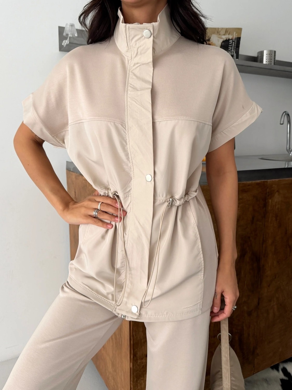 Cey Moda Kadın Modal Kumaş Stoperli Paraşüt Detaylı Çıt Çıtlı Cepli Takım görsel 8