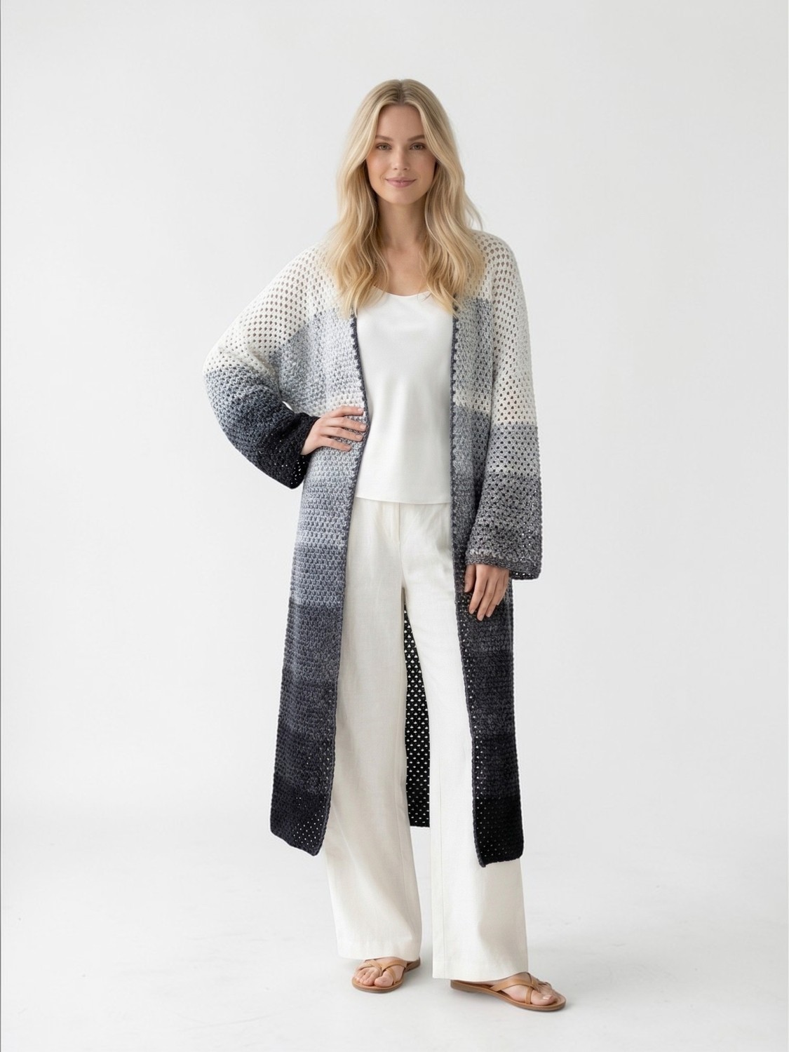 Talin Handmade Koton Pamuk Baharlık Uzun Hırka / 38-44 Beden Uyumlu görsel 2