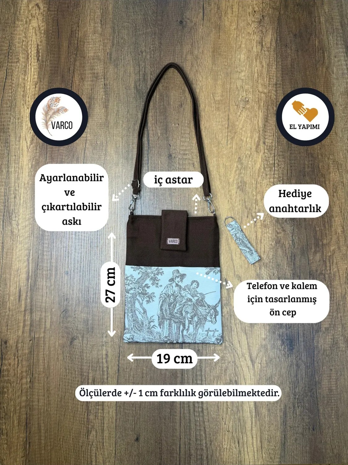 Aksesuar Sepeti El Yapımı, Fransız Köylüsü Desenli, Cepli, Taşıma Askılı, Kılıf Çanta, Tablet Kılıfı, Kitap Kılıfı görsel 3