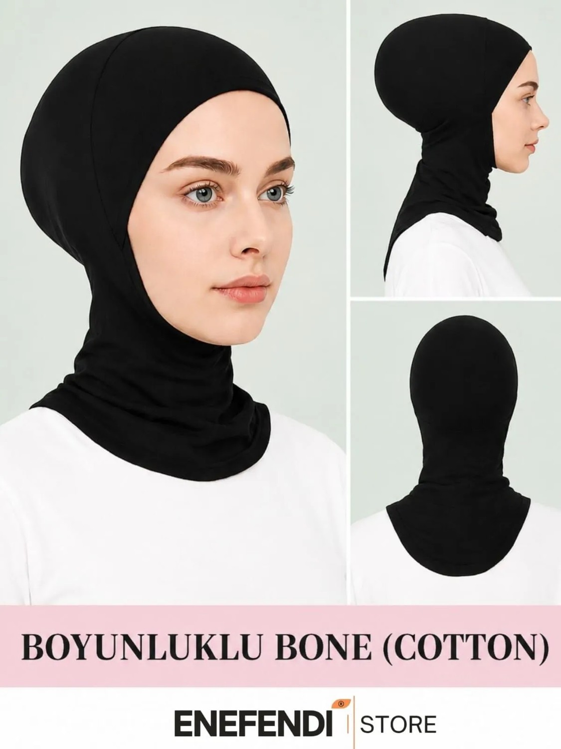 NF ND ENEFENDİ Boyunluklu Spor Bone | Siyah Tesettür Hijab • Geçmeli Hazır Bone • Rahat ve Şık Penye Kullanım görsel 2