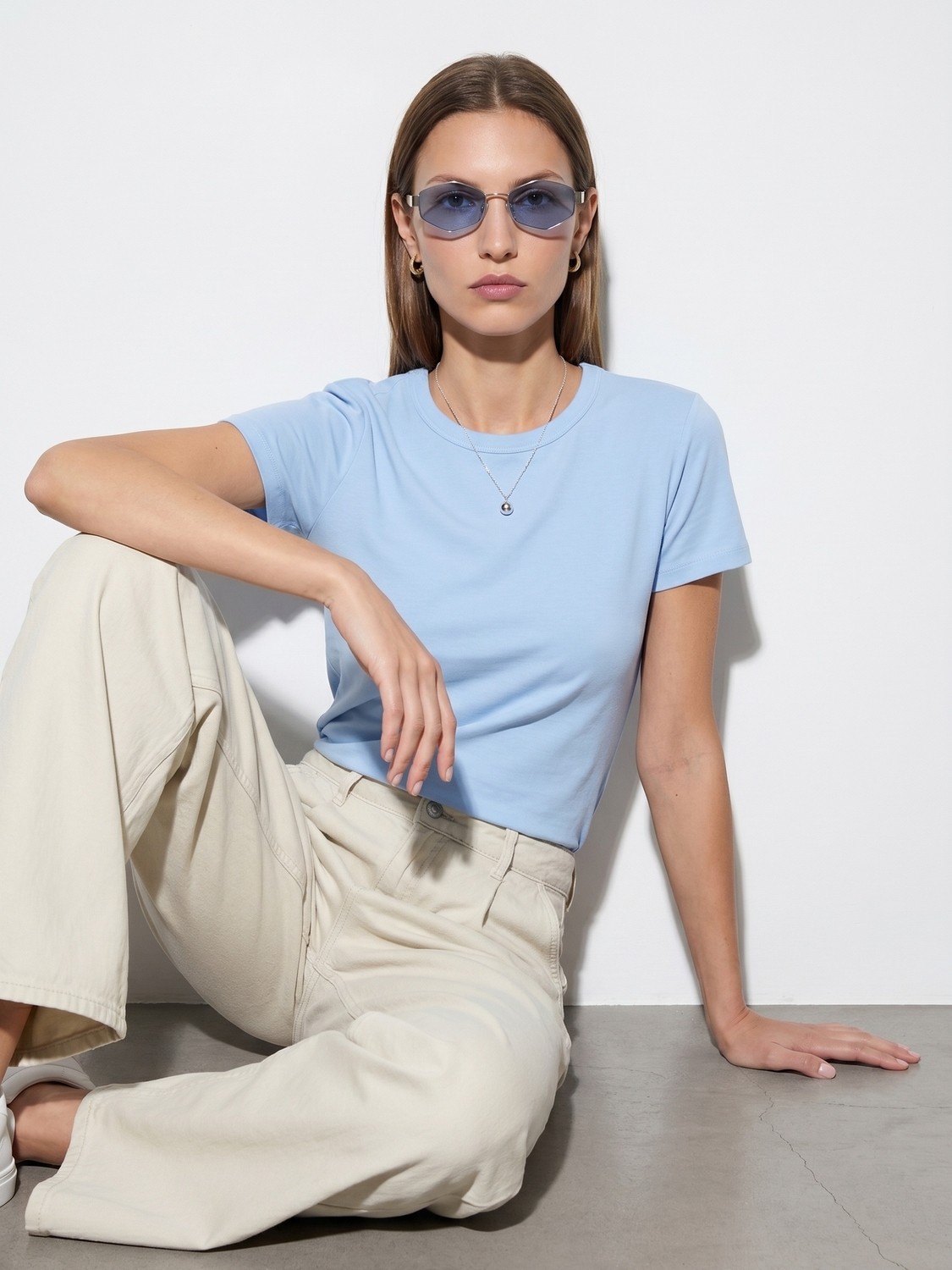 Dilvin 32779 Bisiklet Yaka T-Shirt-Beyaz