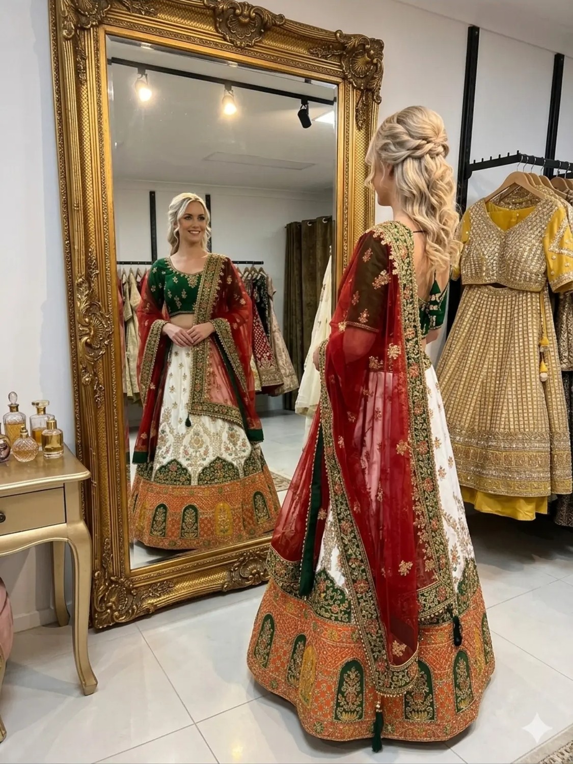 Aashiv's Collection Gelinlik Hint Lehenga Choli Takımı Çok Renkli Işlemeli