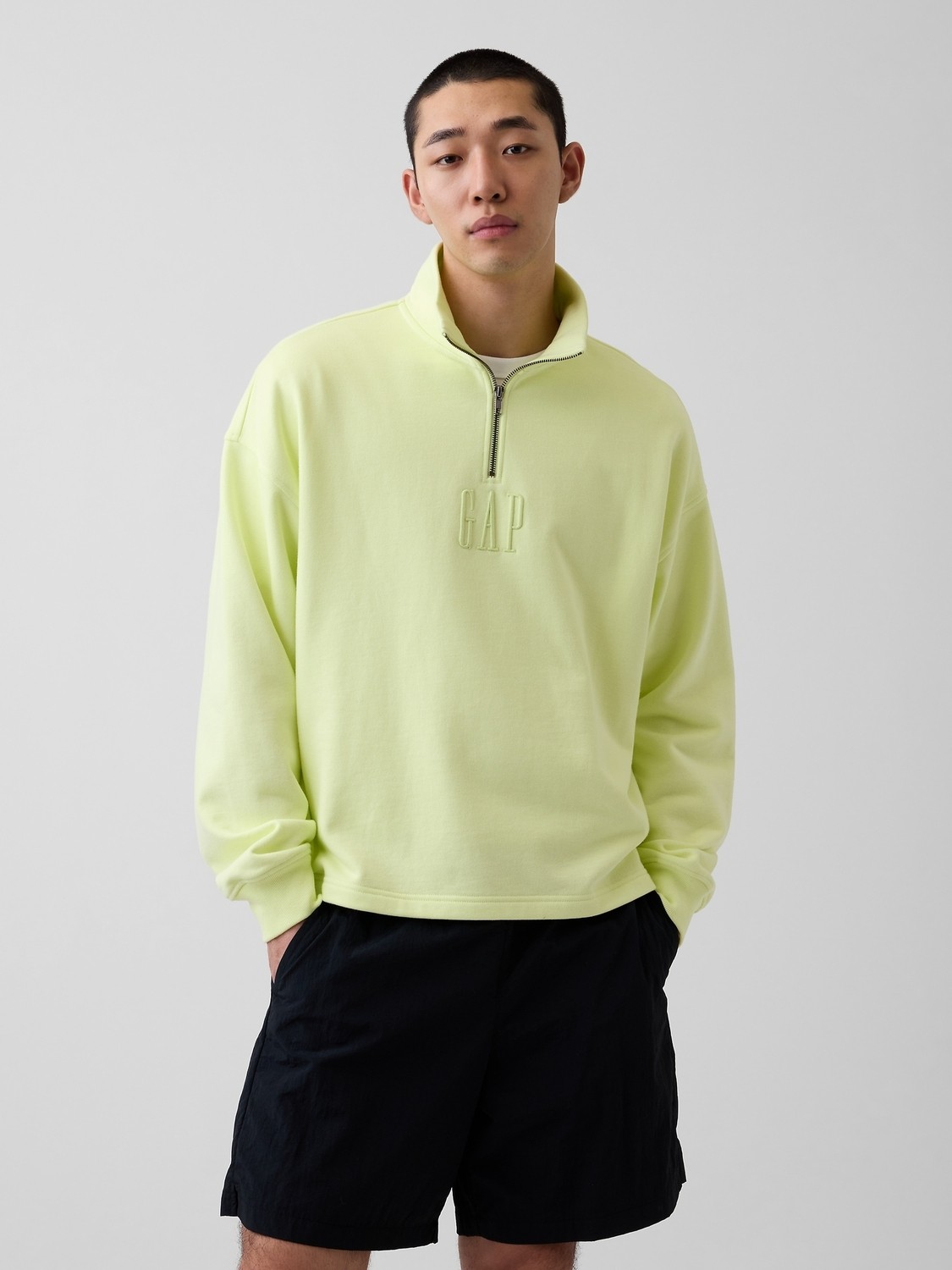Gap Erkek Kırmızı Heavyweight Oversized Logo Yarım Fermuarlı Sweatshirt