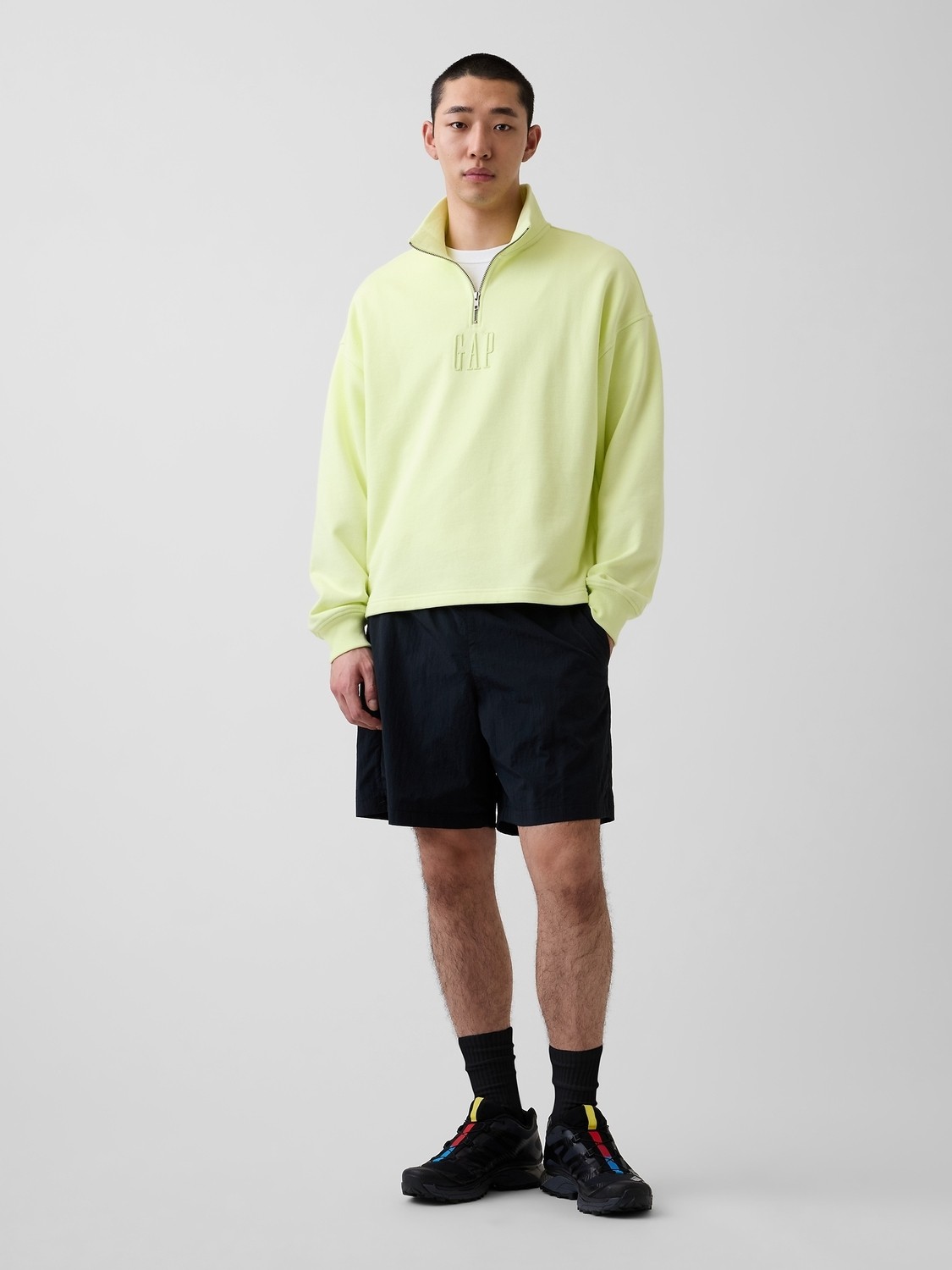 Gap Erkek Kırmızı Heavyweight Oversized Logo Yarım Fermuarlı Sweatshirt görsel 5