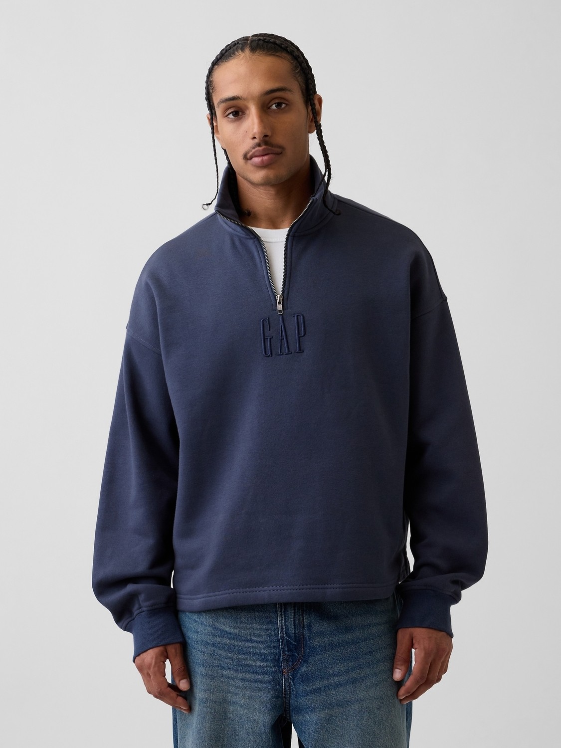 Gap Erkek Kırmızı Heavyweight Oversized Logo Yarım Fermuarlı Sweatshirt görsel 6