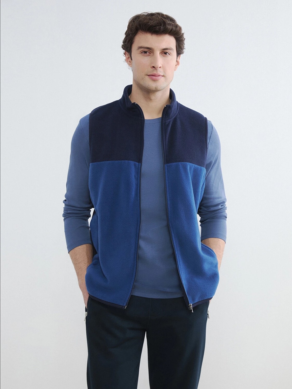 LC Waikiki Lacivert Standart Fit Dik Yaka Erkek Polar Yelek görsel 5