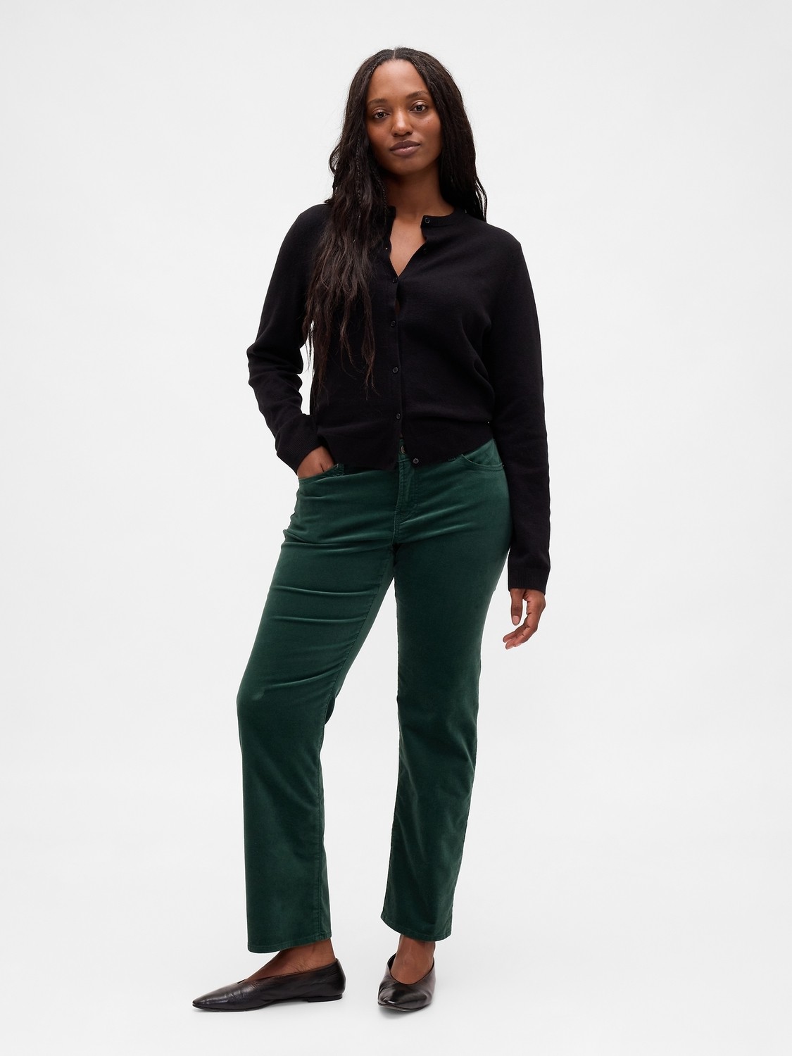 Gap Kadın Yeşil Low Rise Kadife '90S Slim Pantolon görsel 4