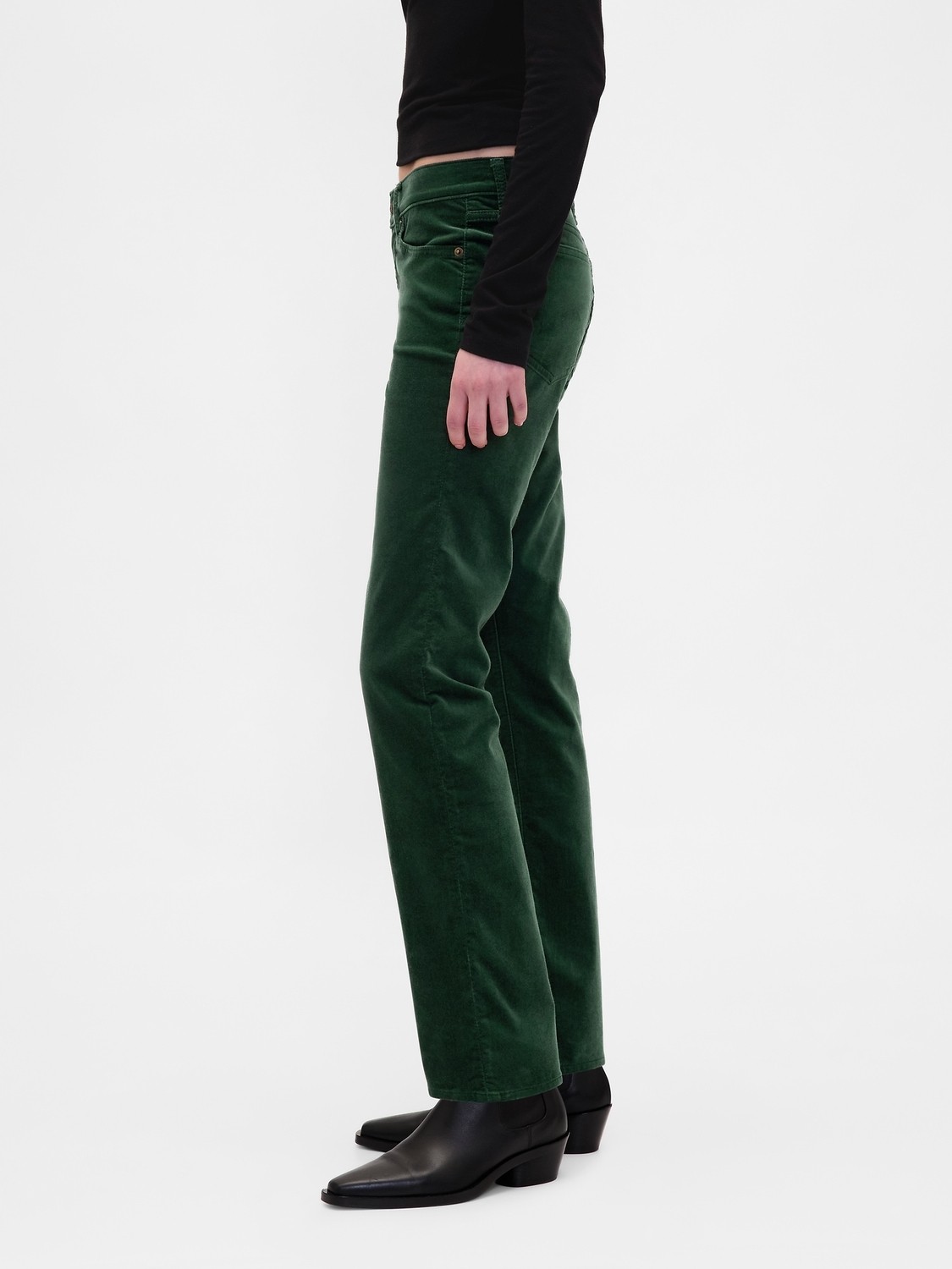 Gap Kadın Yeşil Low Rise Kadife '90S Slim Pantolon görsel 6