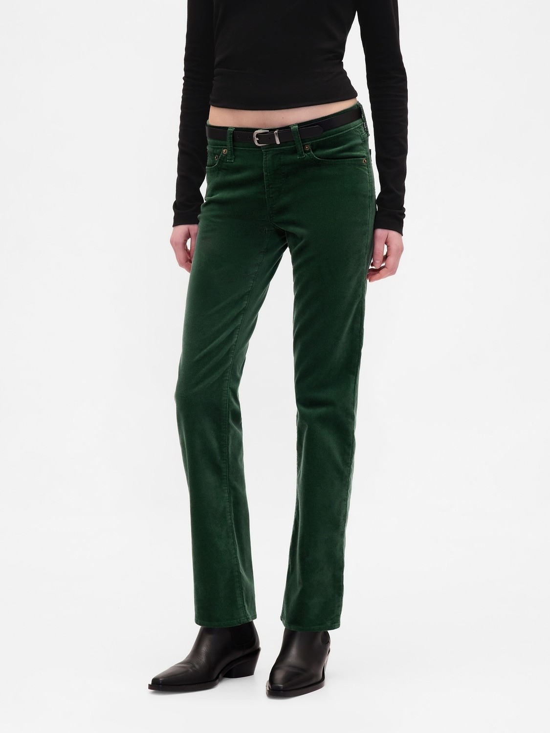 Gap Kadın Yeşil Low Rise Kadife '90S Slim Pantolon görsel 7