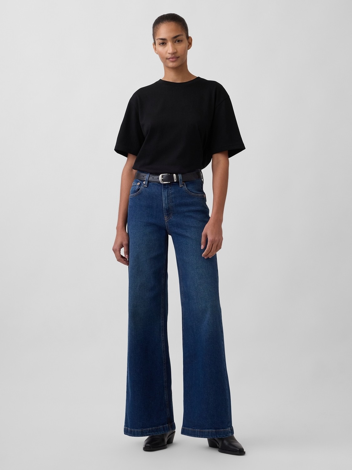 Gap Kadın Koyu Mavi High Rise Stride Wide-Leg Jean Pantolon