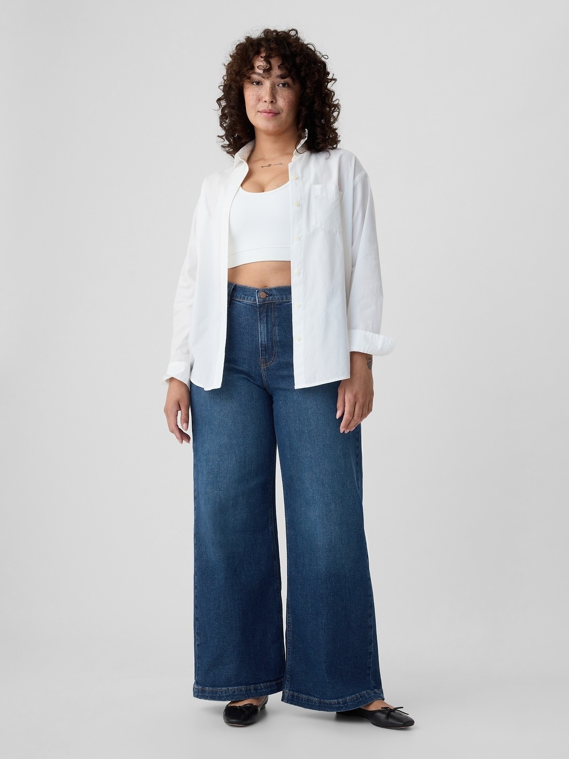 Gap Kadın Koyu Mavi High Rise Stride Wide-Leg Jean Pantolon görsel 4