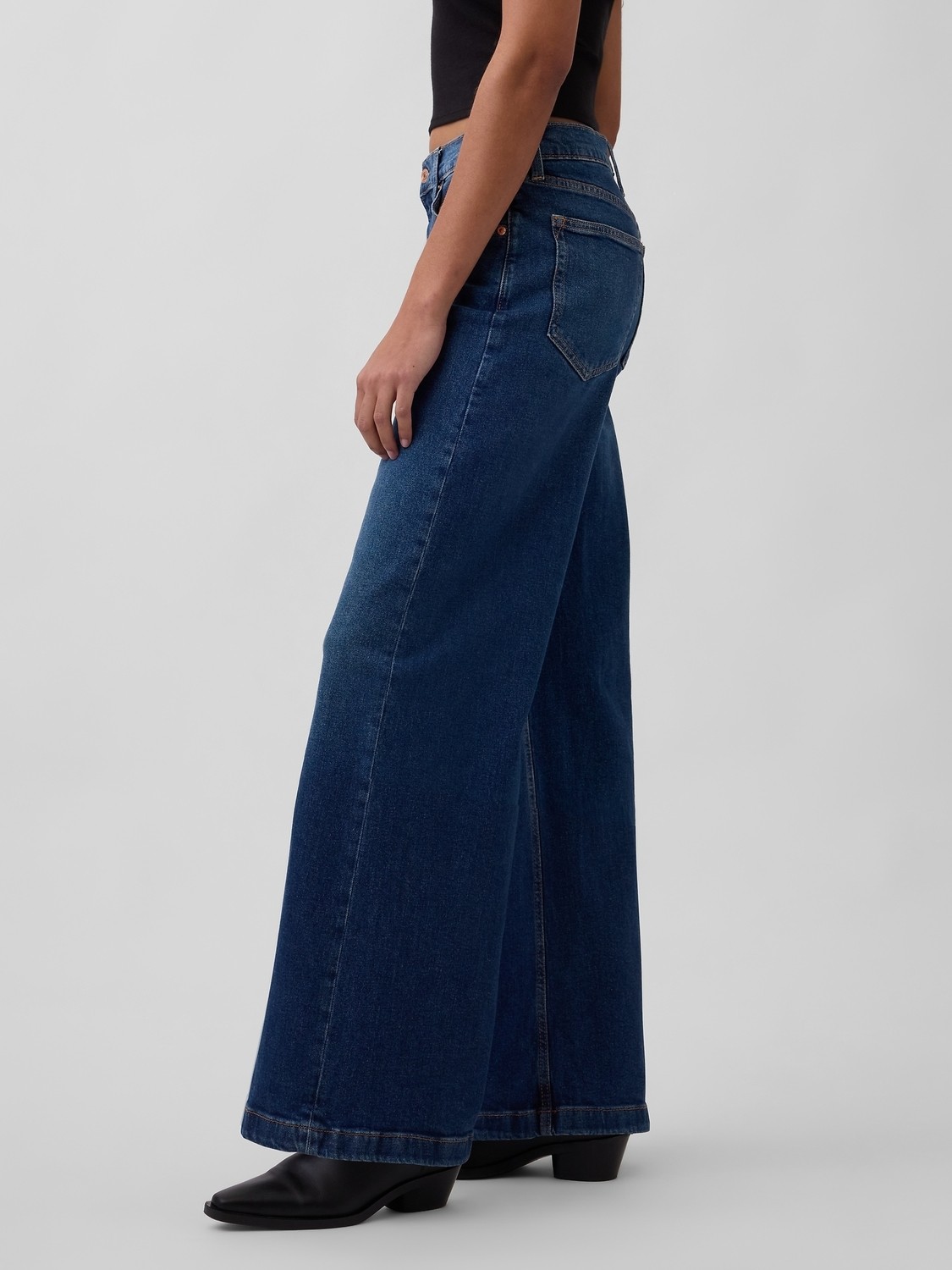 Gap Kadın Koyu Mavi High Rise Stride Wide-Leg Jean Pantolon görsel 6