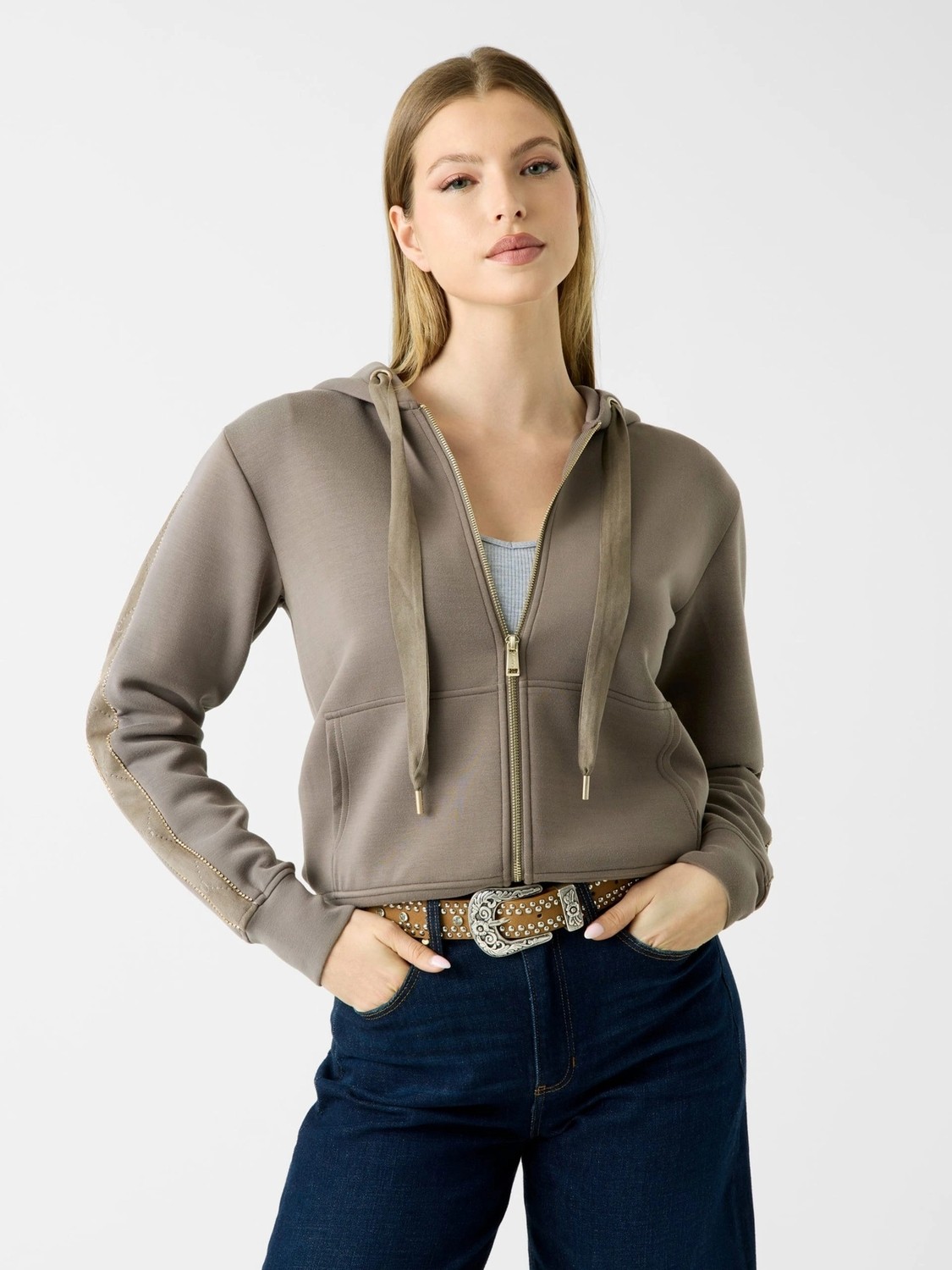 Guess Yeni Kapüşonlu Scuba Kadın Gri Eşofman Üstü W6YQ16K4354-A11Q görsel 2