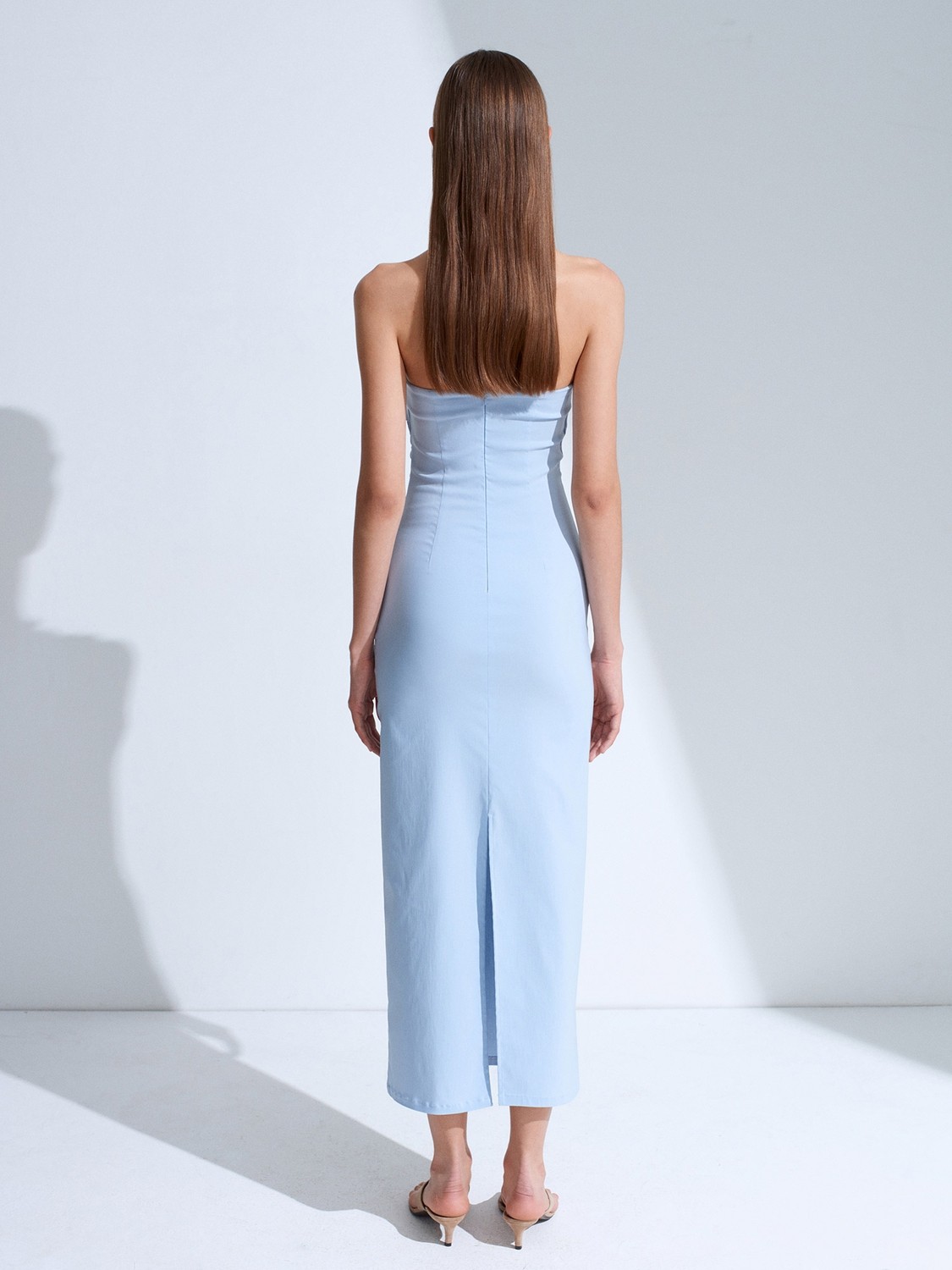 Dilvin 91368 Straplez Midi Elbise-Koyu Kahve görsel 2