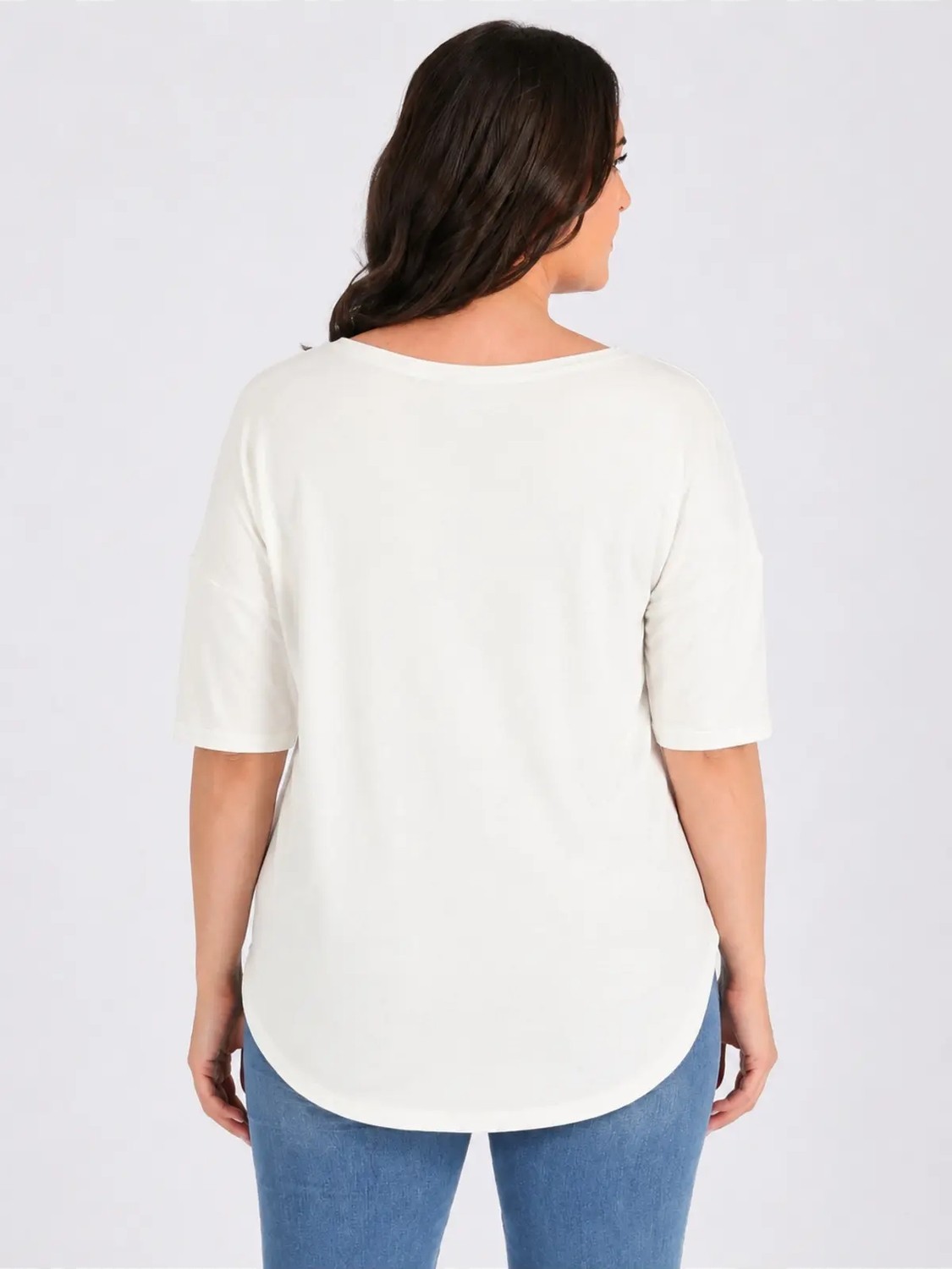 Curvy Trend Büyük Beden Geniş Dantel Yaka Yarım Kol Yan Yırtmaç Bluz görsel 7